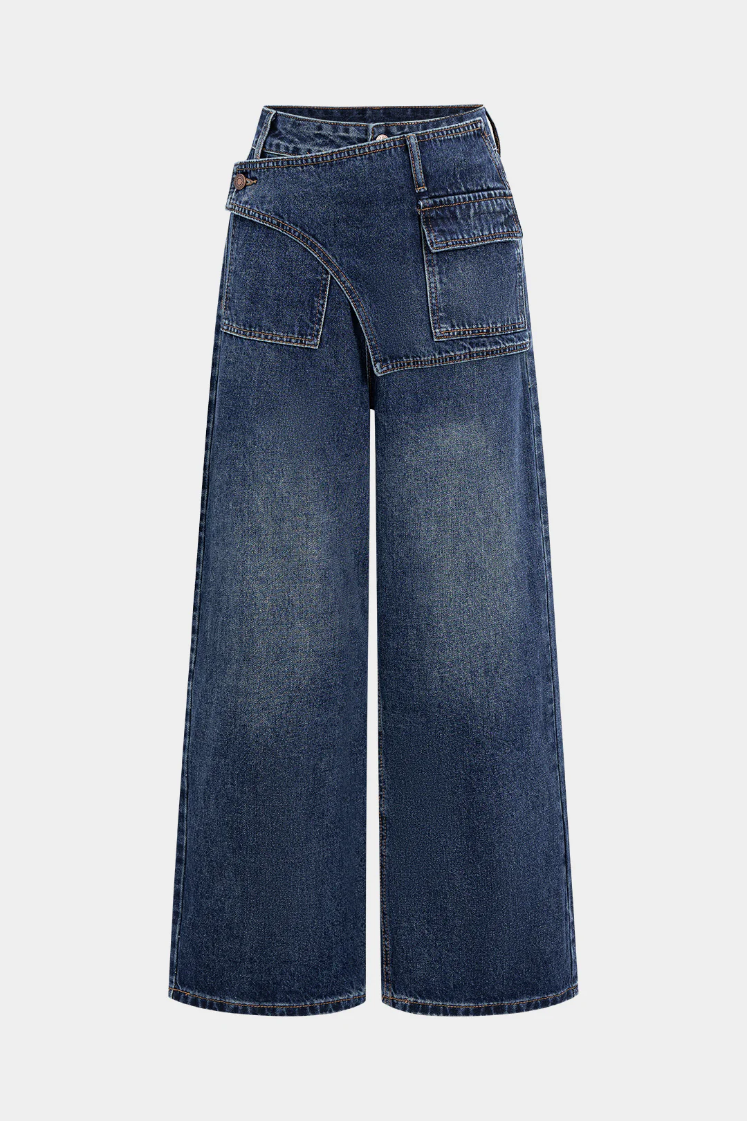 Denim Pocket Asymmetrical Jeans - Flockneti