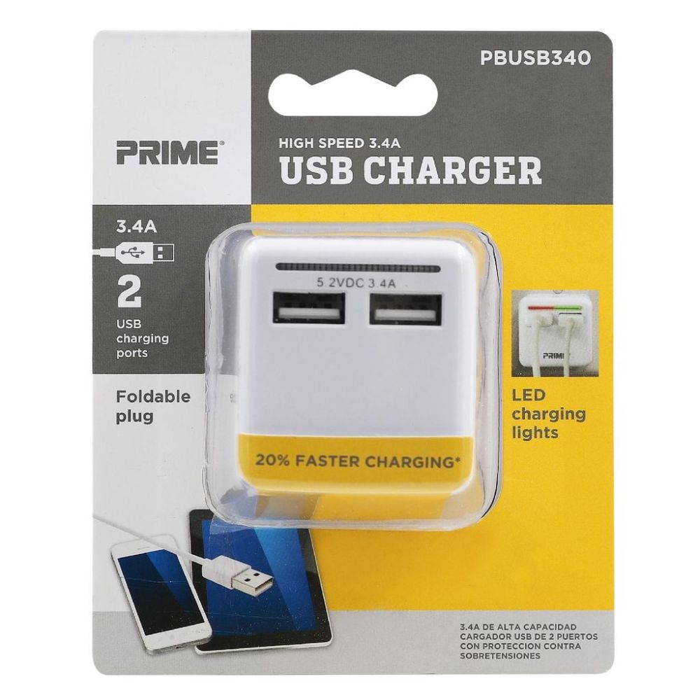 Prime 2 Port USB Travel Charger with Retractable Plug - Flockneti