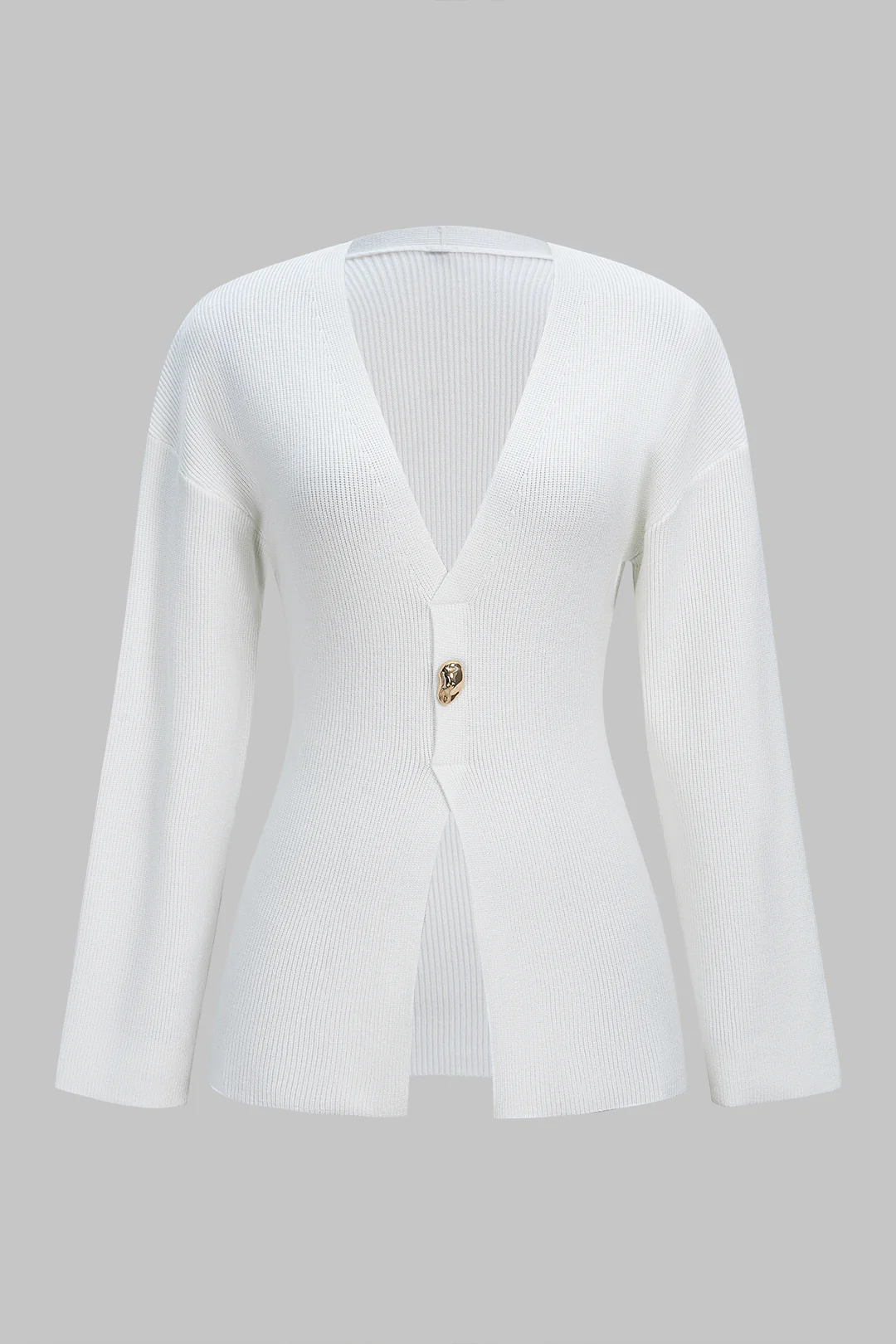Knit V-Neck Button Long-Sleeve Top - Flockneti