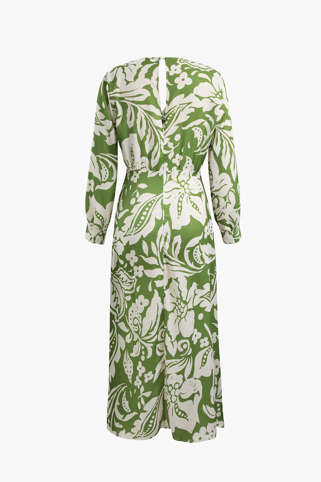 Floral Print V-Neck Asymmetrical Ruched Long Sleeve Maxi Dress - Flockneti