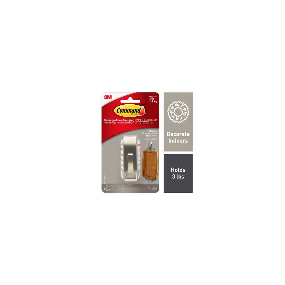 3M Command Medium Modern Reflections Brushed Nickel Metal Hook - Flockneti