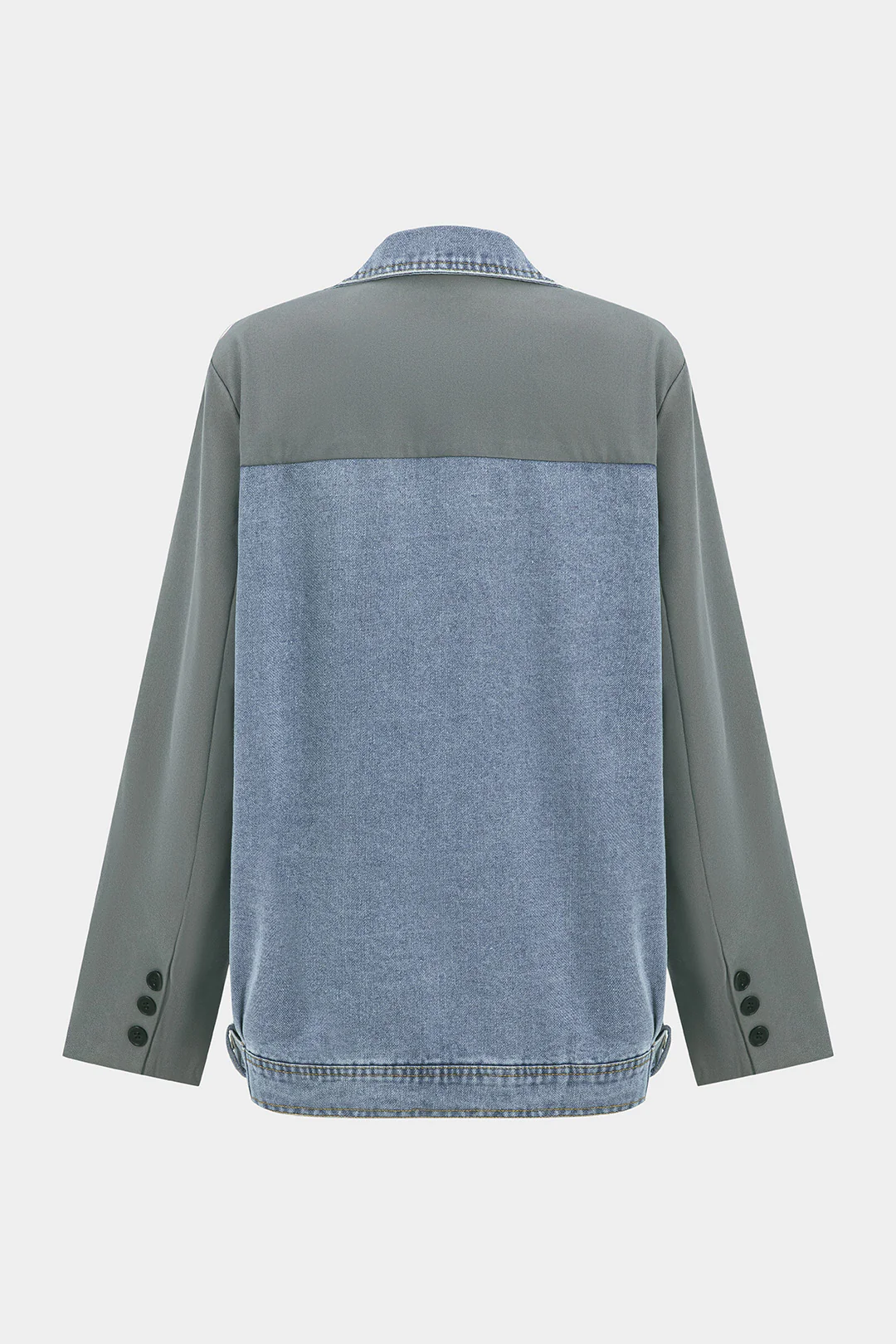 Denim Patchwork Long Sleeve Blazer - Flockneti