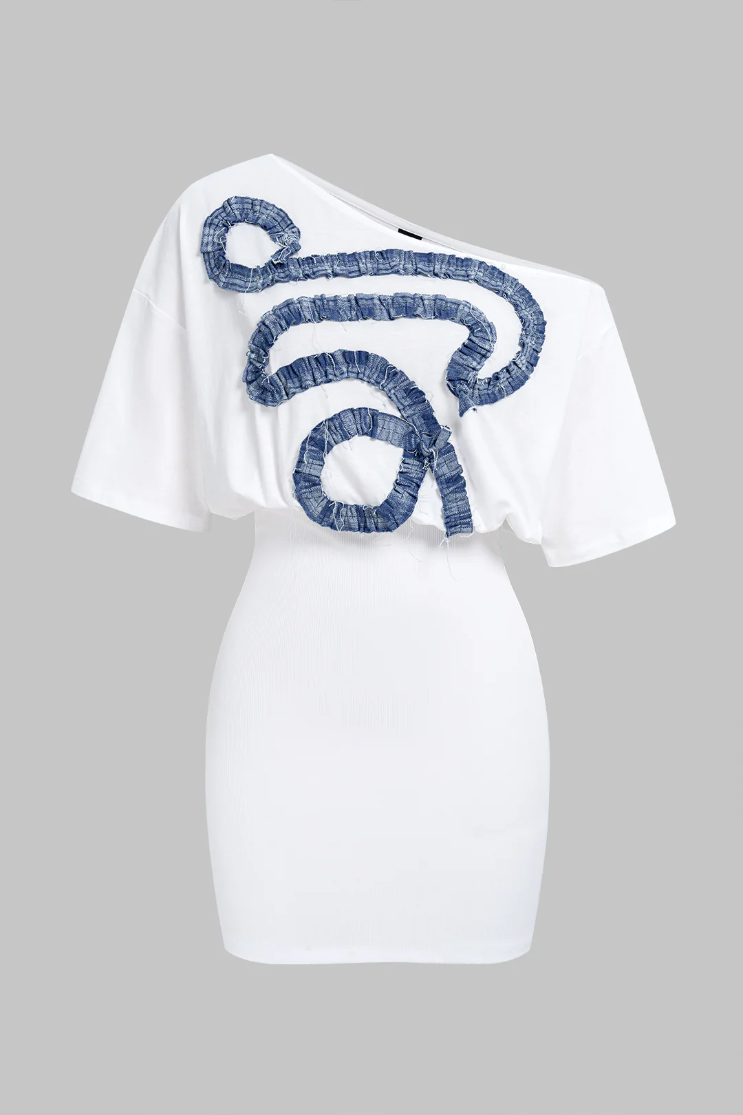 Patchwork One Shoulder Asymmetrical Short Sleeve Mini Dress - Flockneti