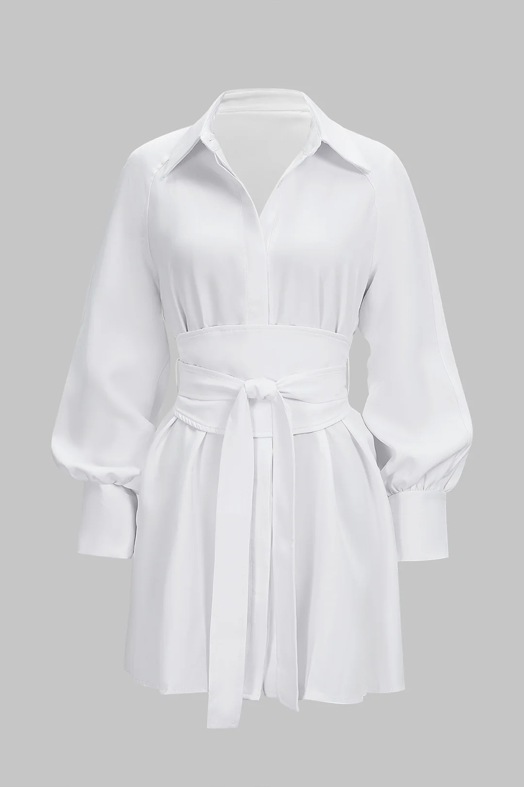 Lapel Tie-Up Long Sleeve Mini Dress - Flockneti