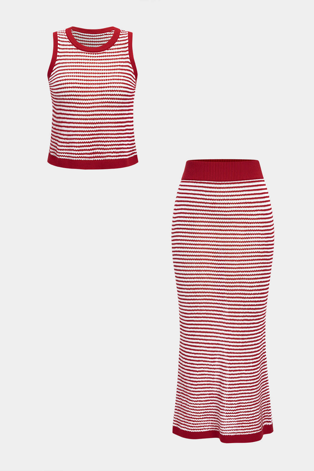 Knit Contrast Tank Top And Skirt Set - Flockneti