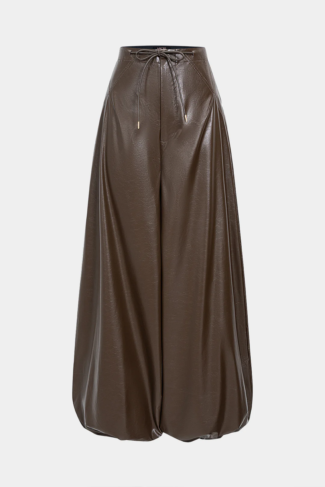 Faux Leather Tie-Up Lantern Trousers - Flockneti