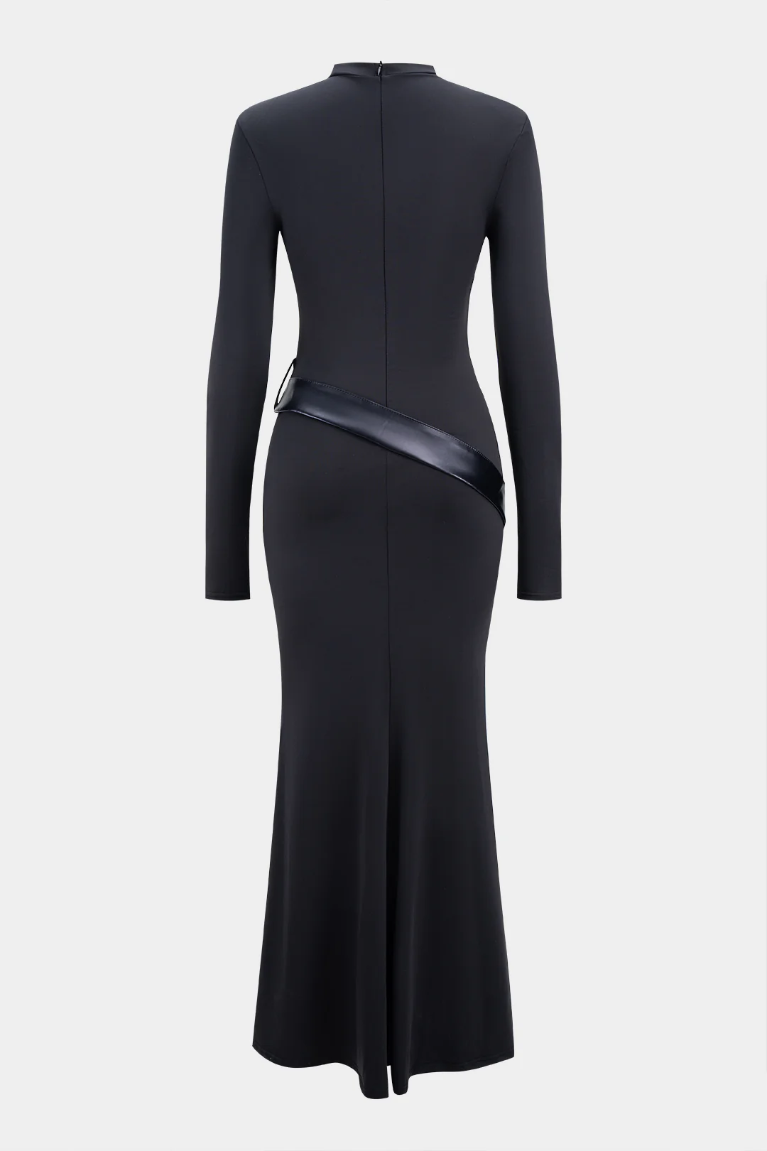 Round Neck Patchwork Zipper Long Sleeve Maxi Dress - Flockneti