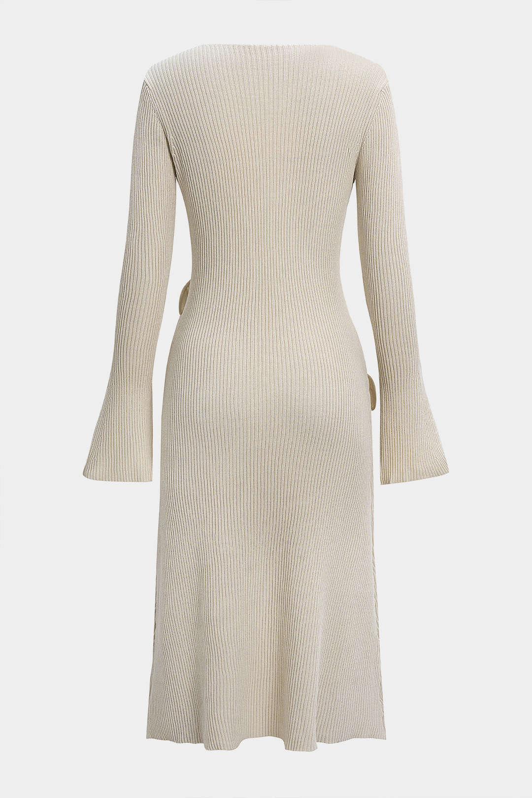 Knit V-Neck Ribbed Long Sleeve Dress - Flockneti