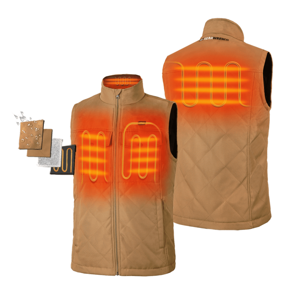 GEARWRENCH Mens Khaki Heated Quilted Vest Kit 2X - Flockneti