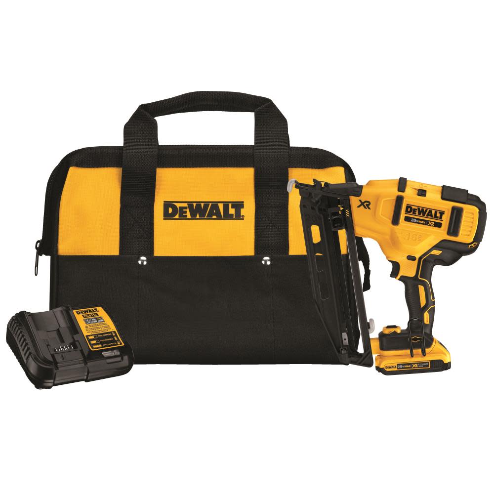 DEWALT 20 V MAX* 16 Gauge Angled Cordless Finish Nailer Kit - Flockneti