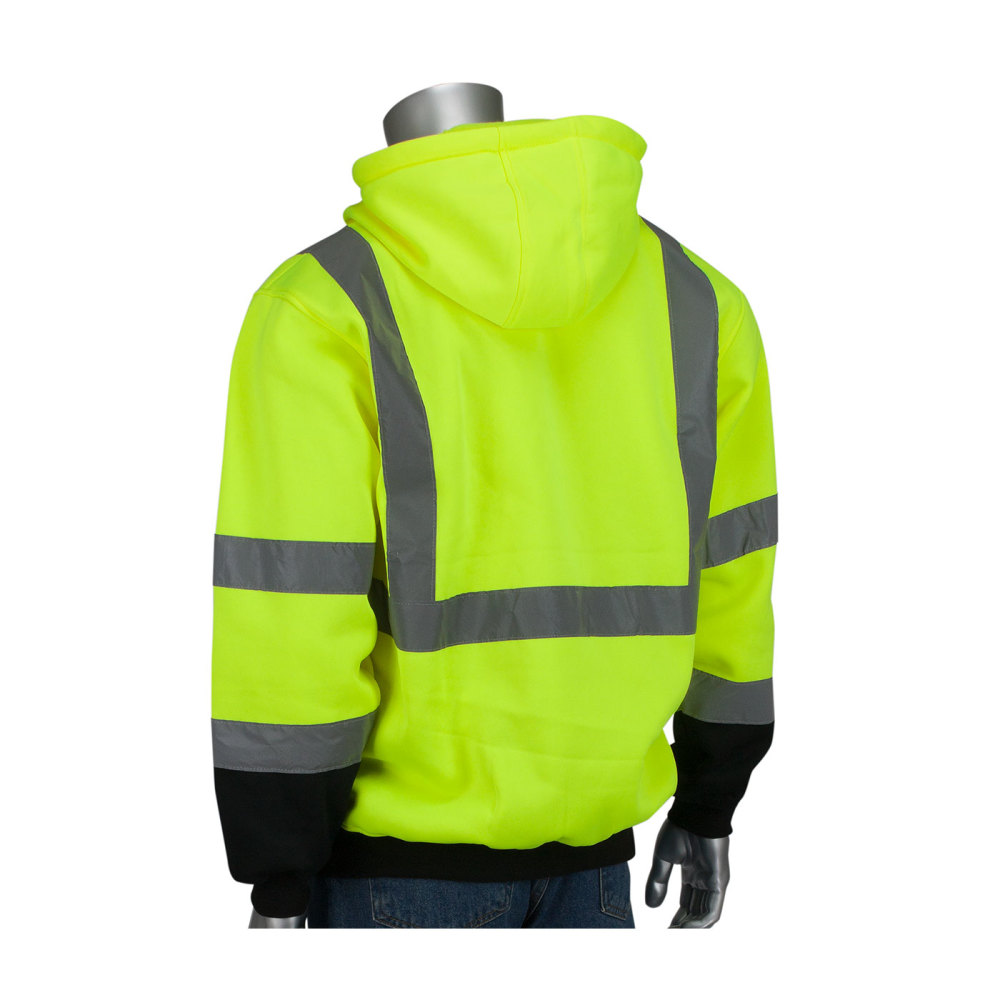 Protective Industrial Products ANSI R3 Full Zip Hooded Sweatshirt Hi Vis Lime Yellow Small - Flockneti
