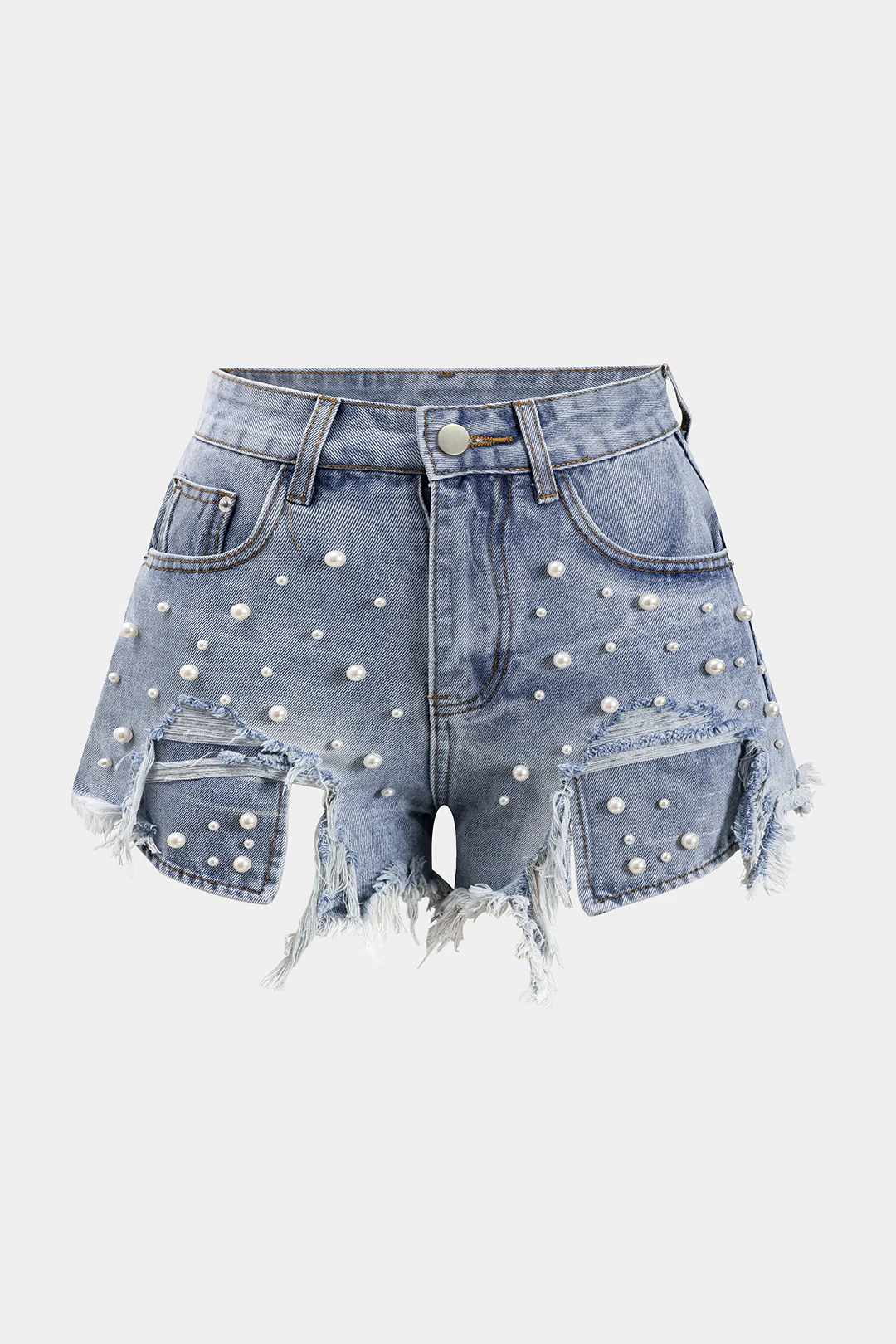 Plus Size High Waist Beaded Denim Shorts - Flockneti