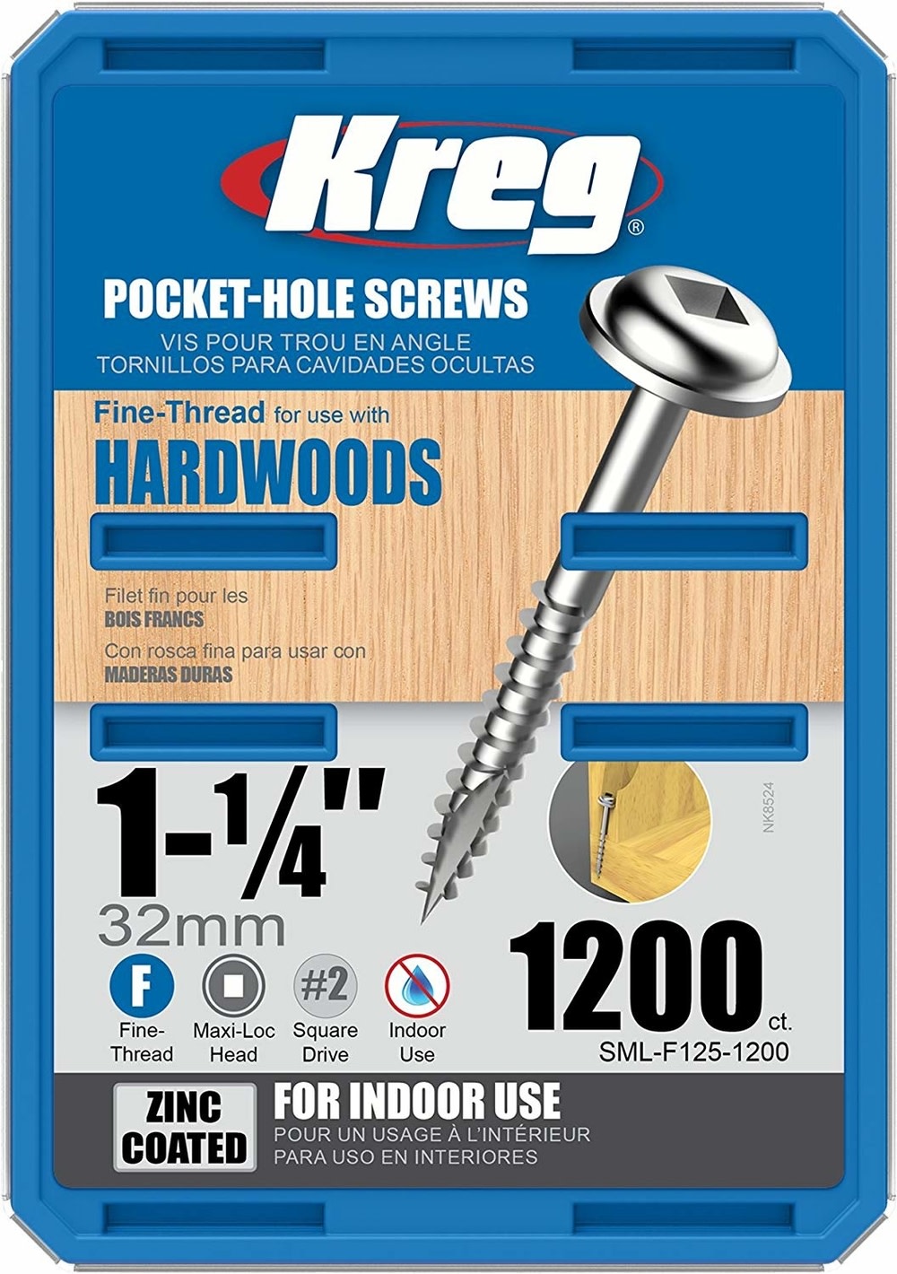 Kreg 1-1/4″ #7 Fine WH Zinc Pocket Screw – 1200ct - Flockneti