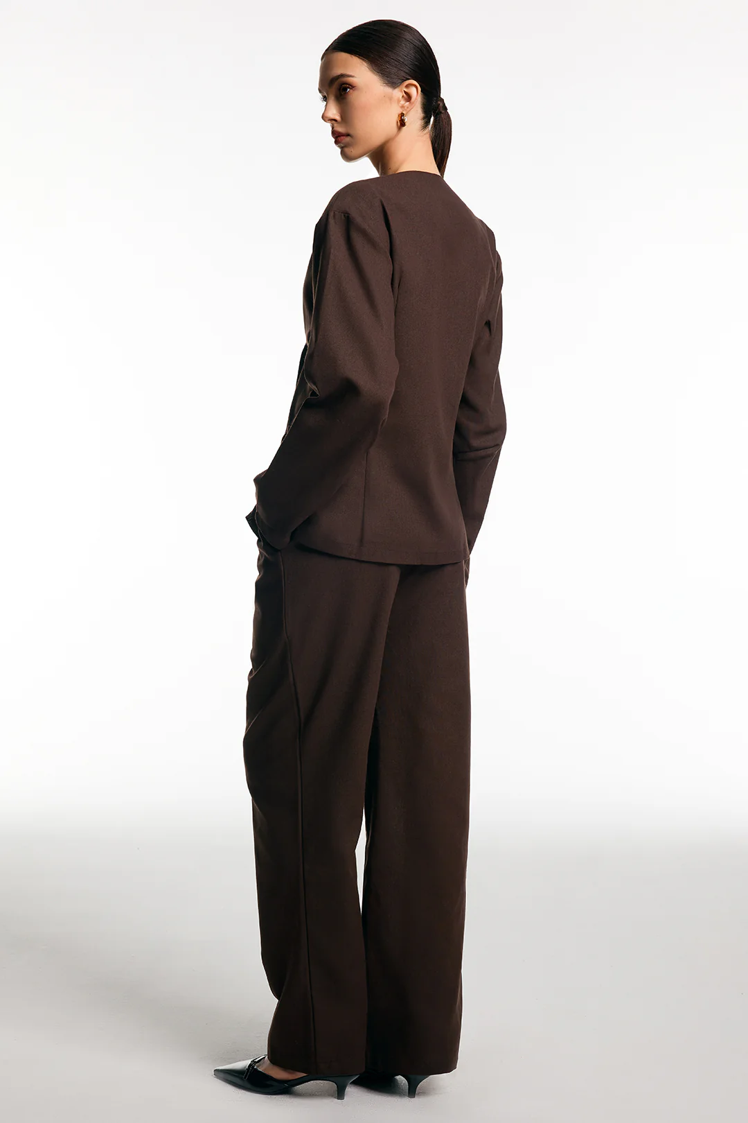 Solid One Button Blazer And Wide Leg Trousers Set - Flockneti