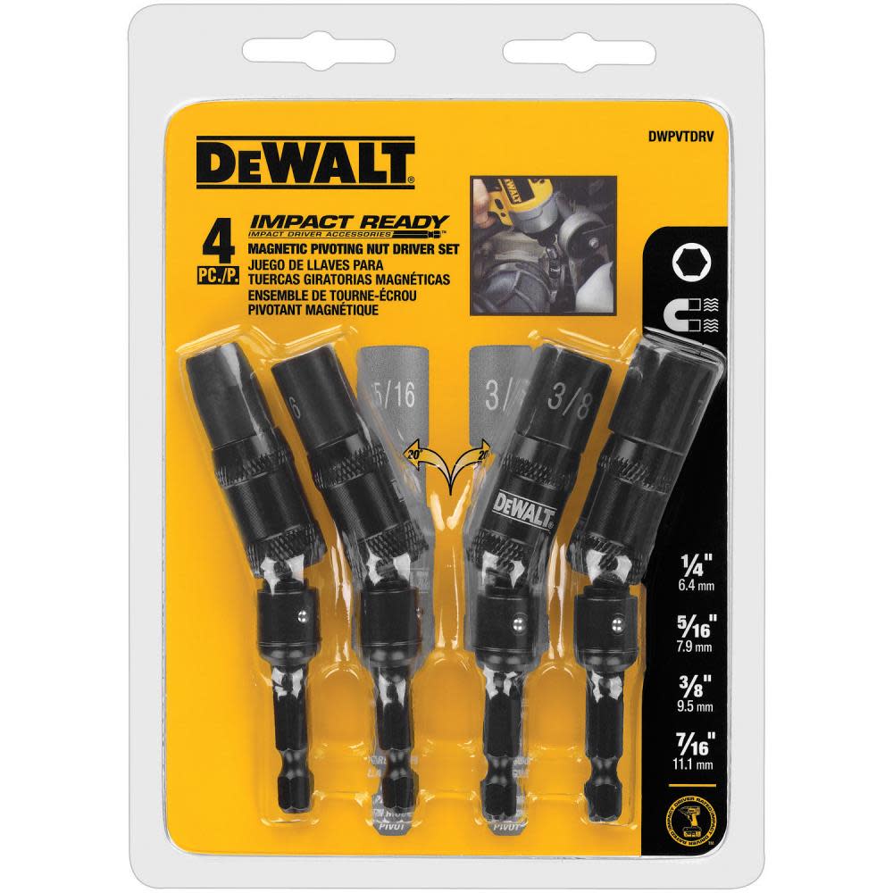 DEWALT 4PC Magnetic Pivoting Nut Driver Set (1/4″ 5/16″ 3/8″ 7/16″) - Flockneti