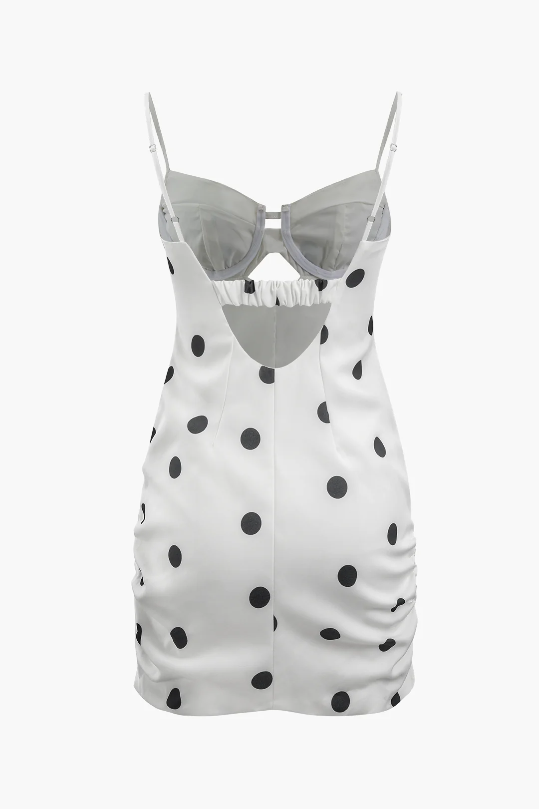 Polka Dots Print Backless Hollow Out Sleeveless Mini Dress - Flockneti