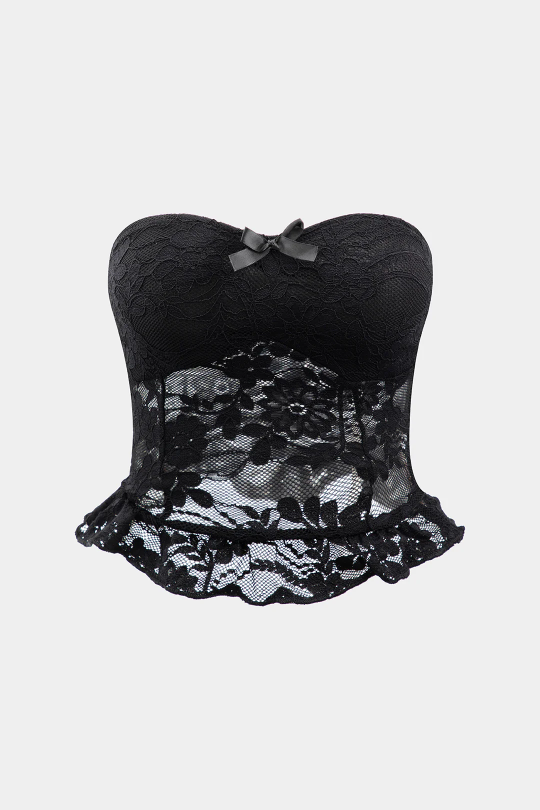 Lace Ruched Hollow Out Tube Top - Flockneti