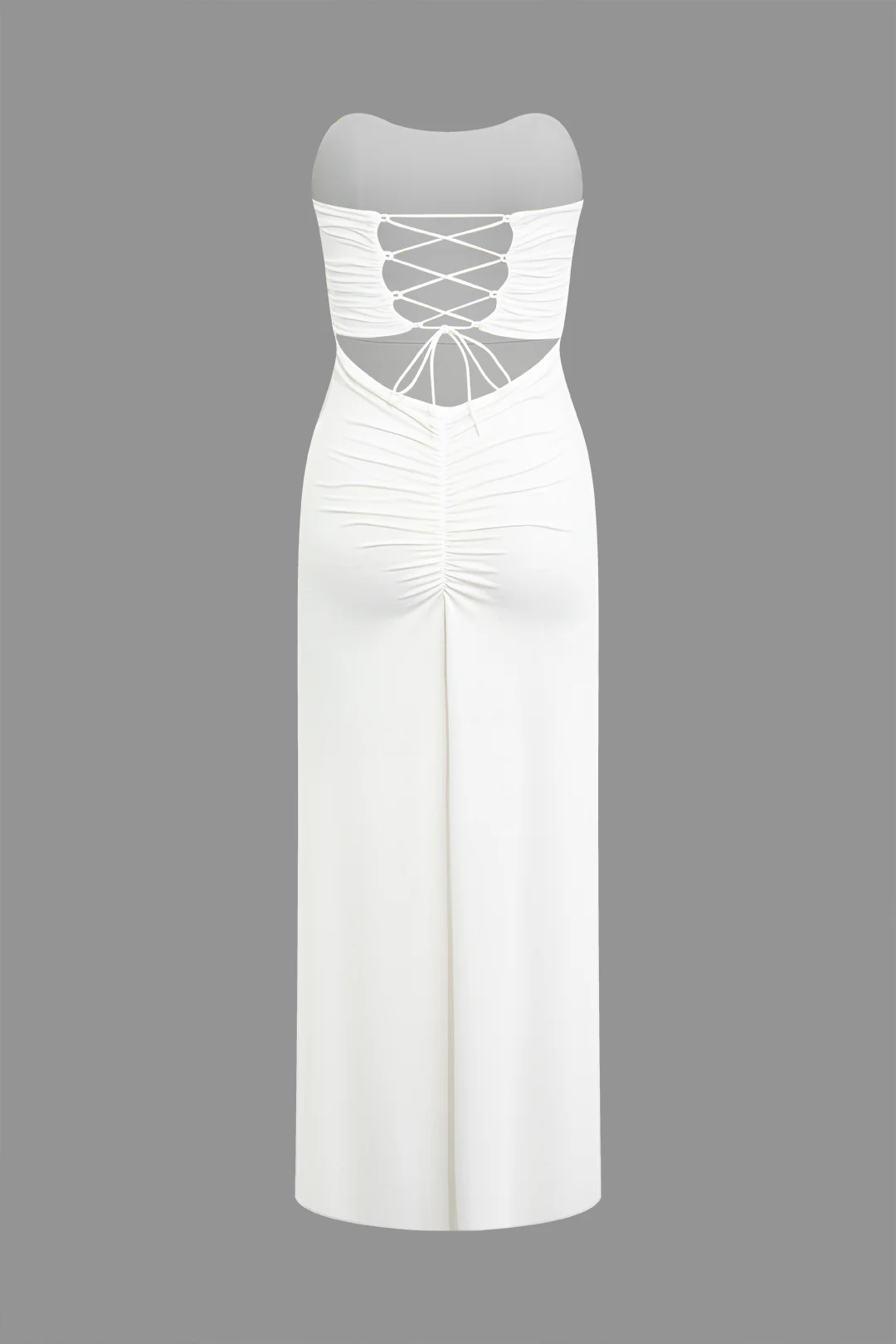 Ruched Backless Tie Up Slit Sleeveless Maxi Dress - Flockneti