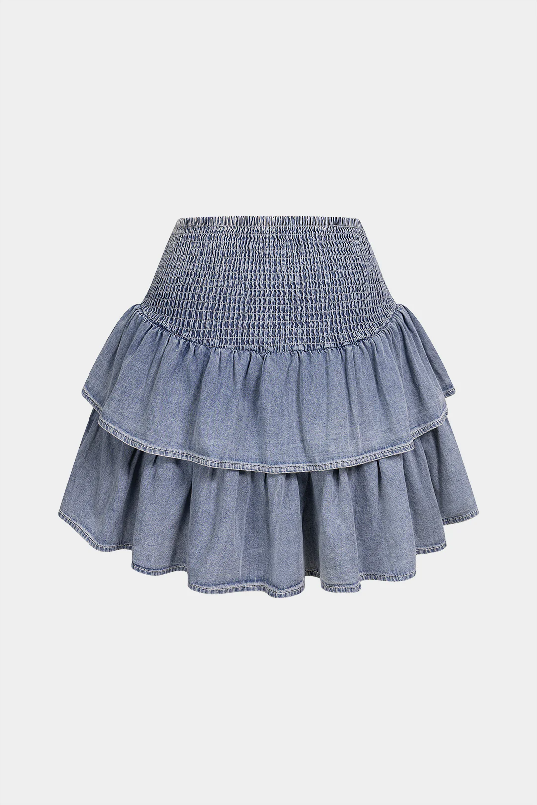 Denim Smocked Ruched Skirt - Flockneti
