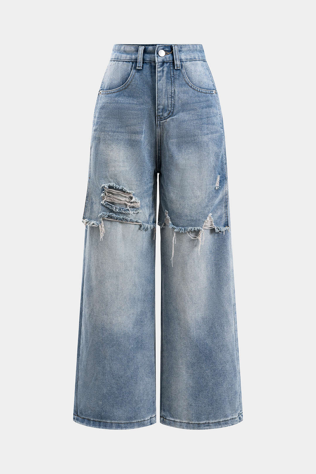 Denim Patchwork Straight Leg Jeans - Flockneti