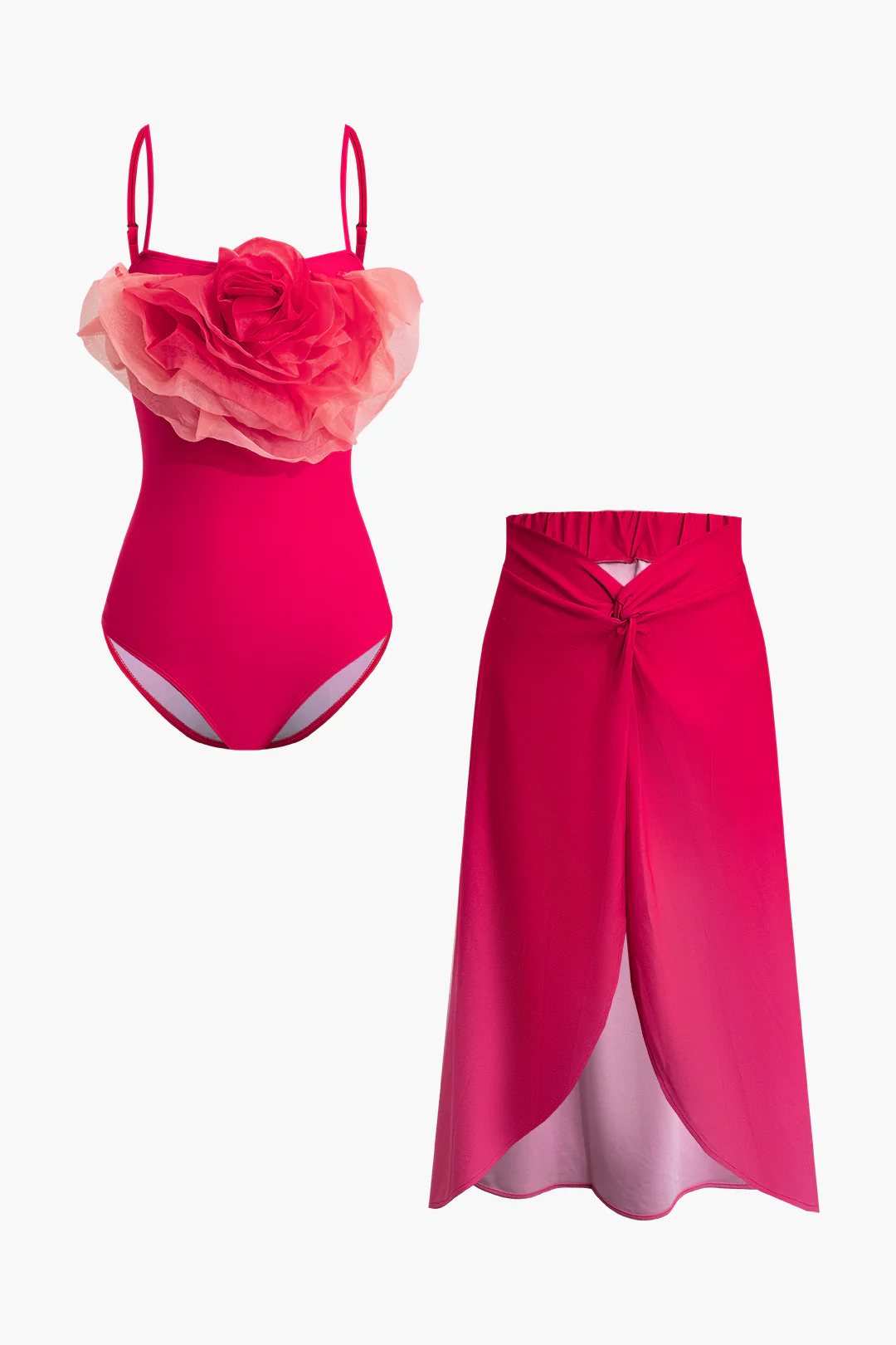 3D Flower Decor Asymmetrical Ruched Bikini Set - Flockneti