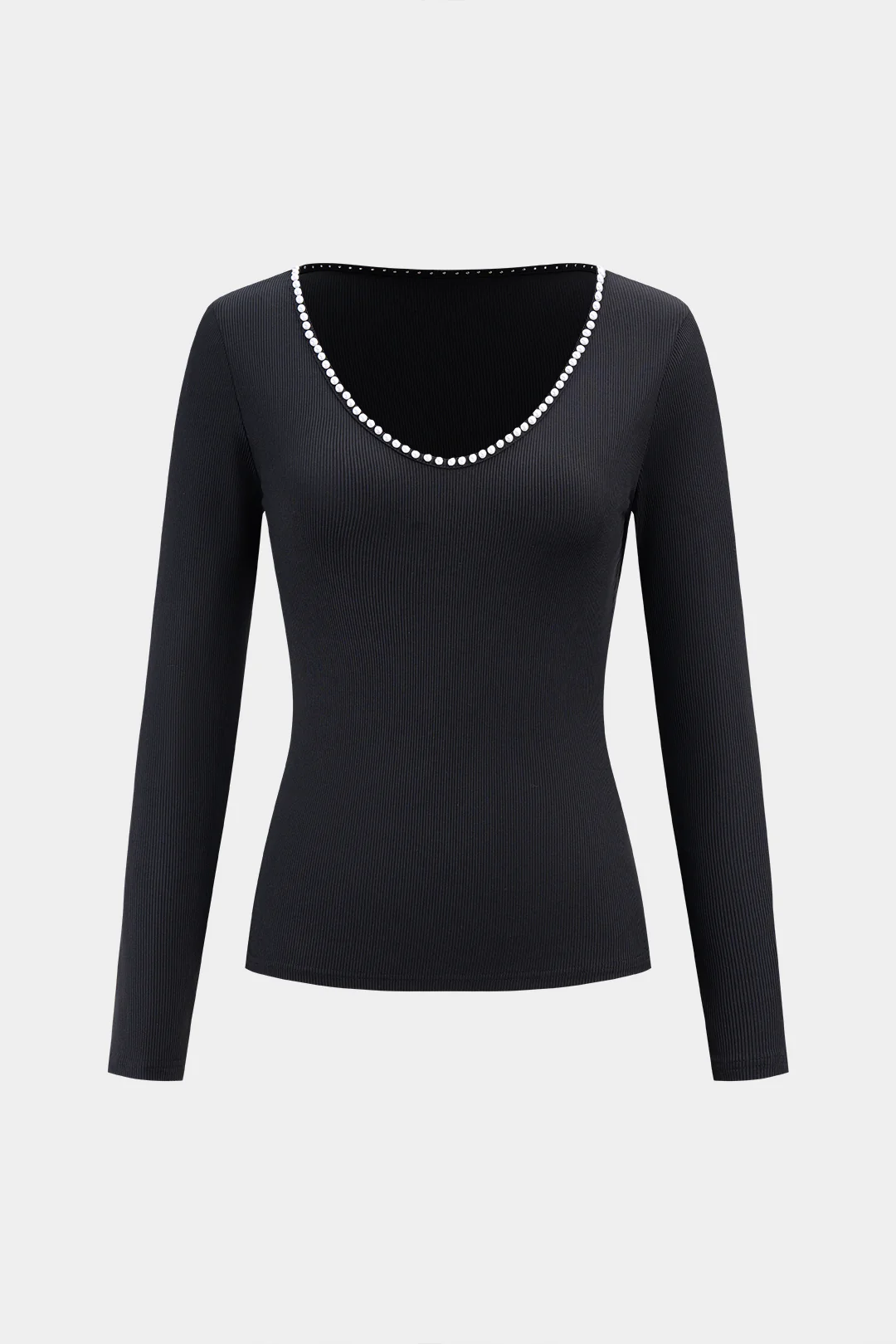 Knit Pearl Decor Long-Sleeve Top - Flockneti