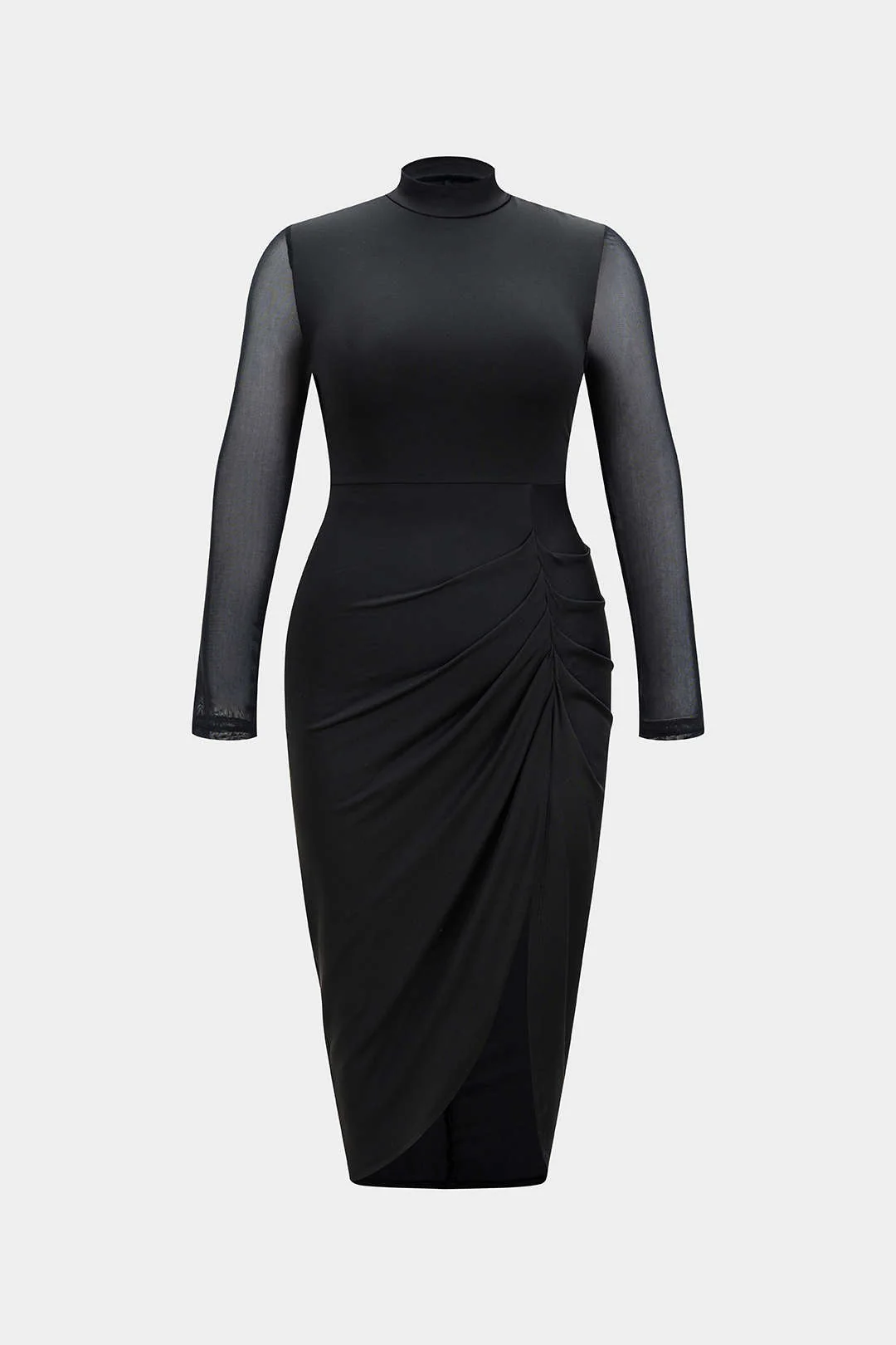 Plus Size Round Neck Patchwork Ruched Sleeveless Midi Dress - Flockneti