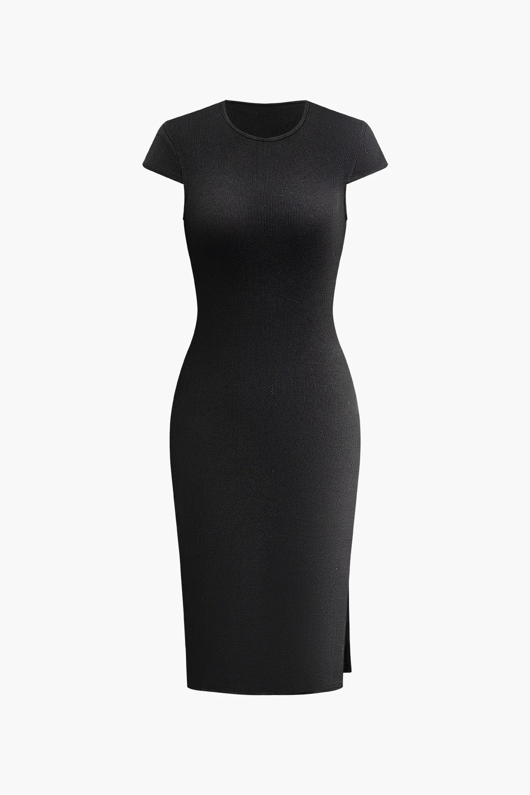 Round Neck Short Sleeve Slit Mini Dress - Flockneti