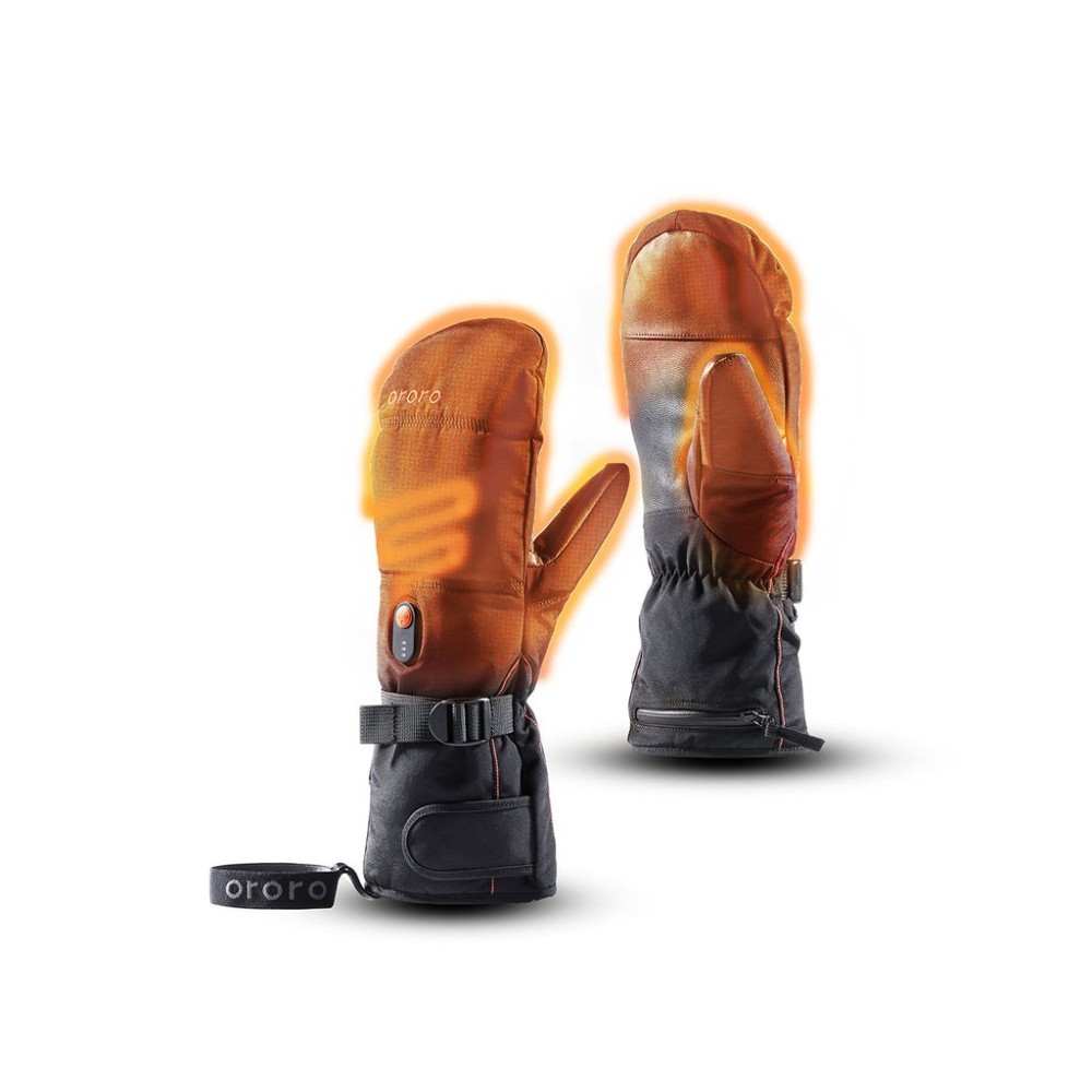 ORORO Black & Orange Amsterdam Heated Mittens Kit Large - Flockneti