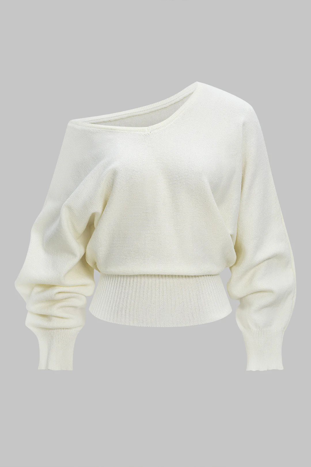 Knit One Shoulder Tie-Back Batwing Long-Sleeve Top - Flockneti
