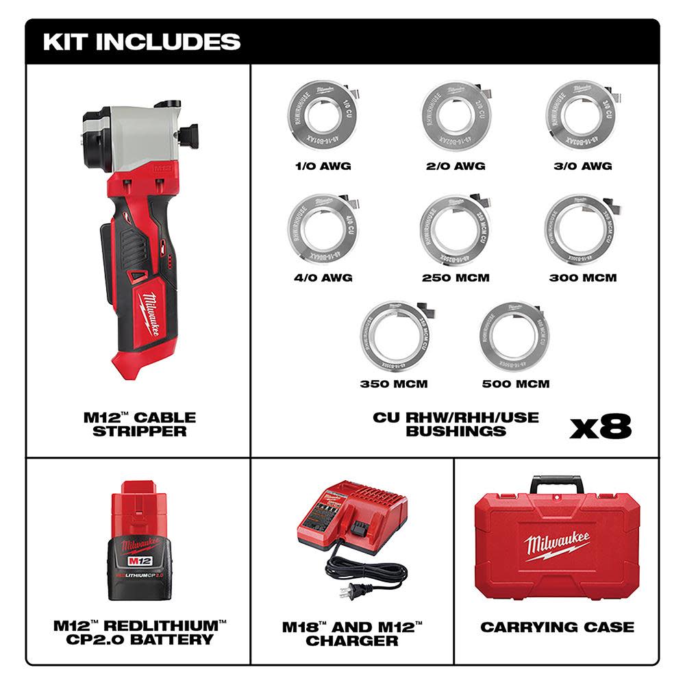 Milwaukee M12 Cable Stripper Kit for Cu RHW / RHH / USE - Flockneti