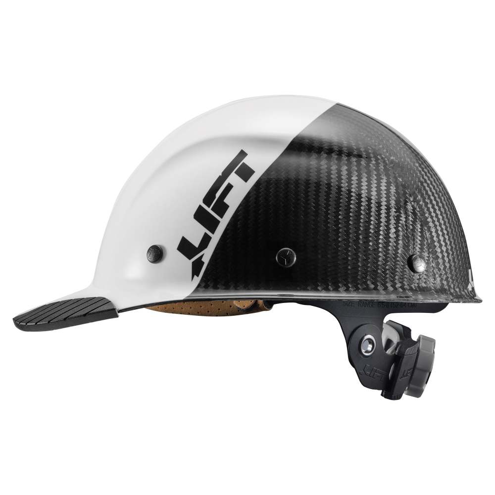 Lift Safety Hard Hat DAX FIFTY50 White/Black Carbon Fiber Cap - Flockneti