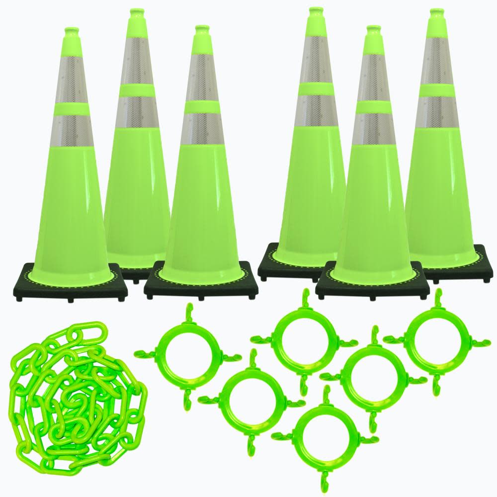 Mr Chain 36″ Safety Green Reflective Traffic Cone and Chain Kit - Flockneti