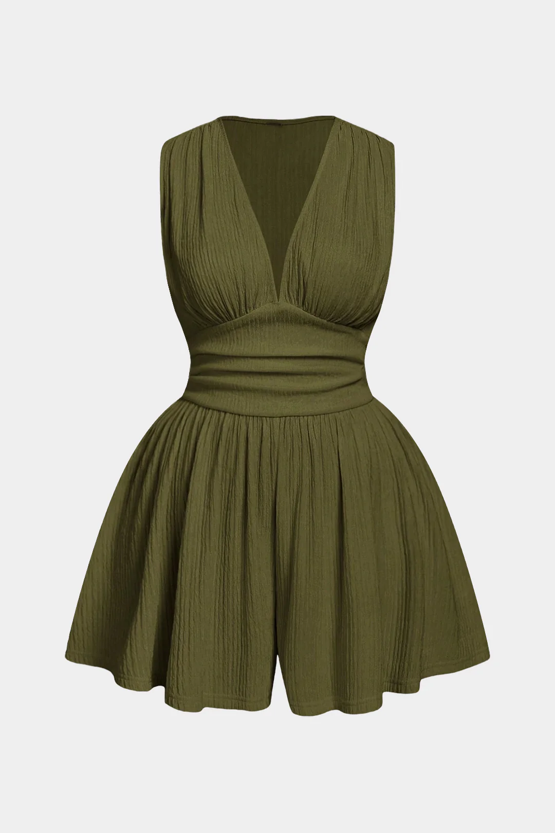 Plus Size Solid V-Neck Sleeveless Romper - Flockneti