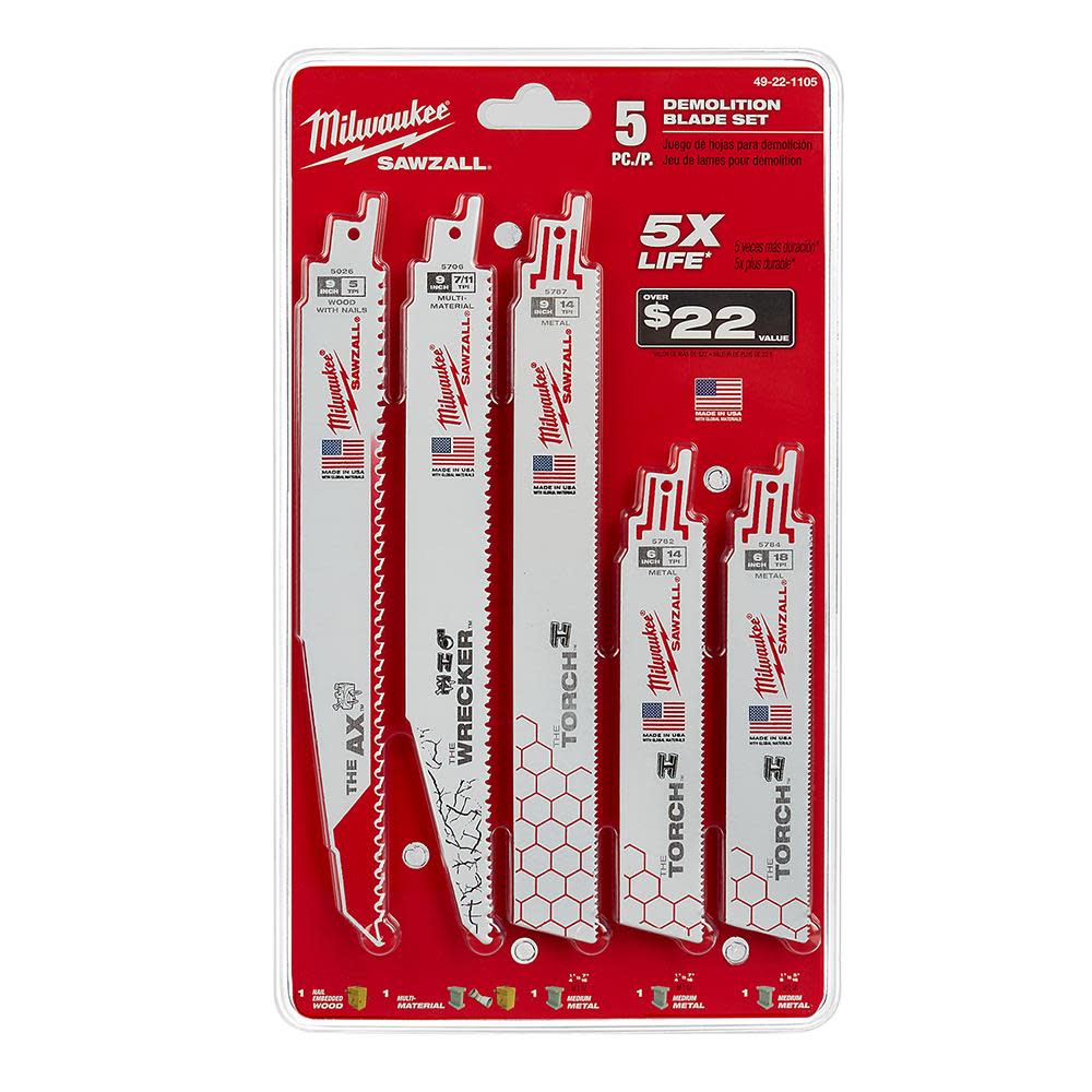 Milwaukee 5-Piece Demolition SAWZALL Blade Set - Flockneti