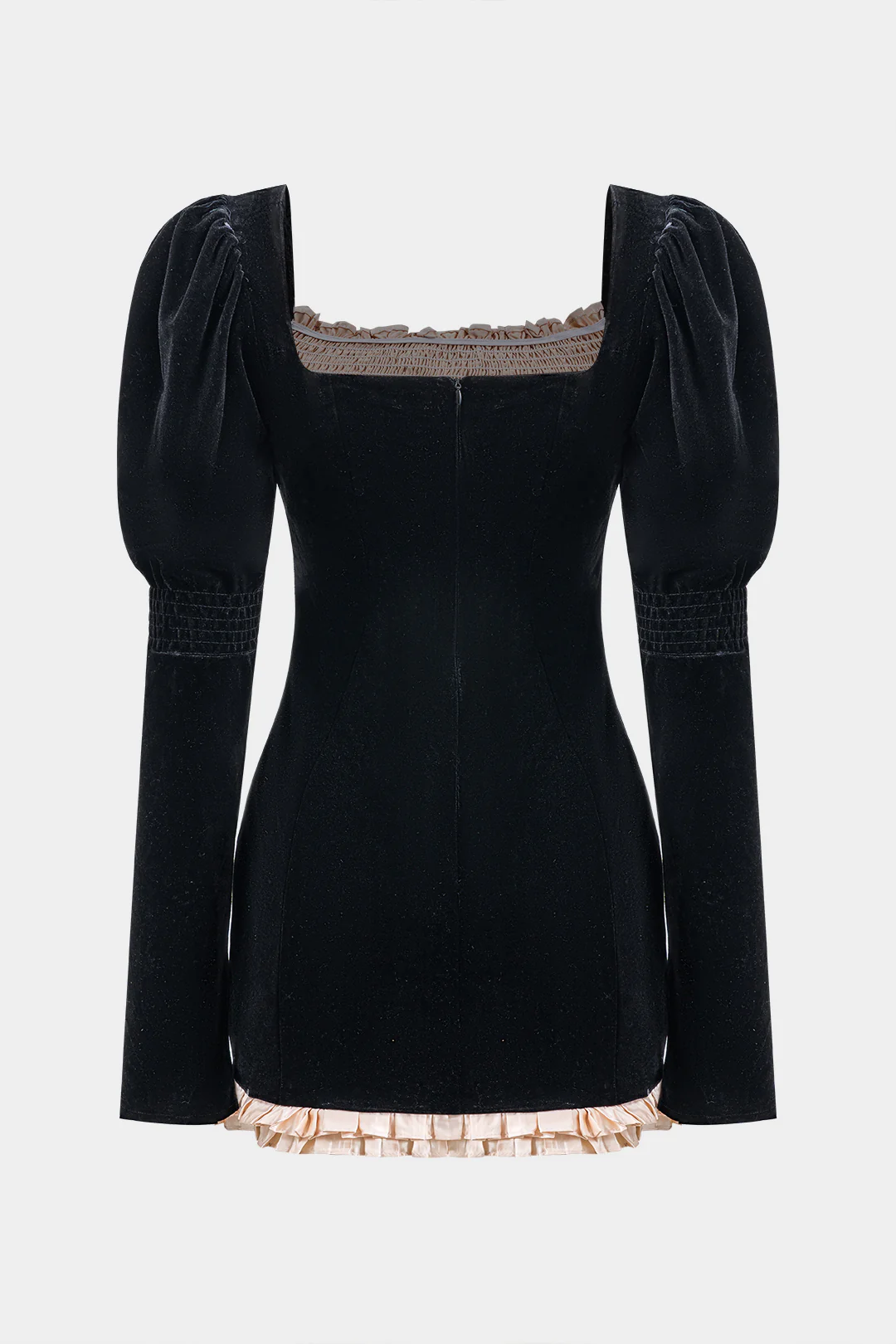 Velvet Patchwork Button Zipper Long Sleeve Mini Dress - Flockneti