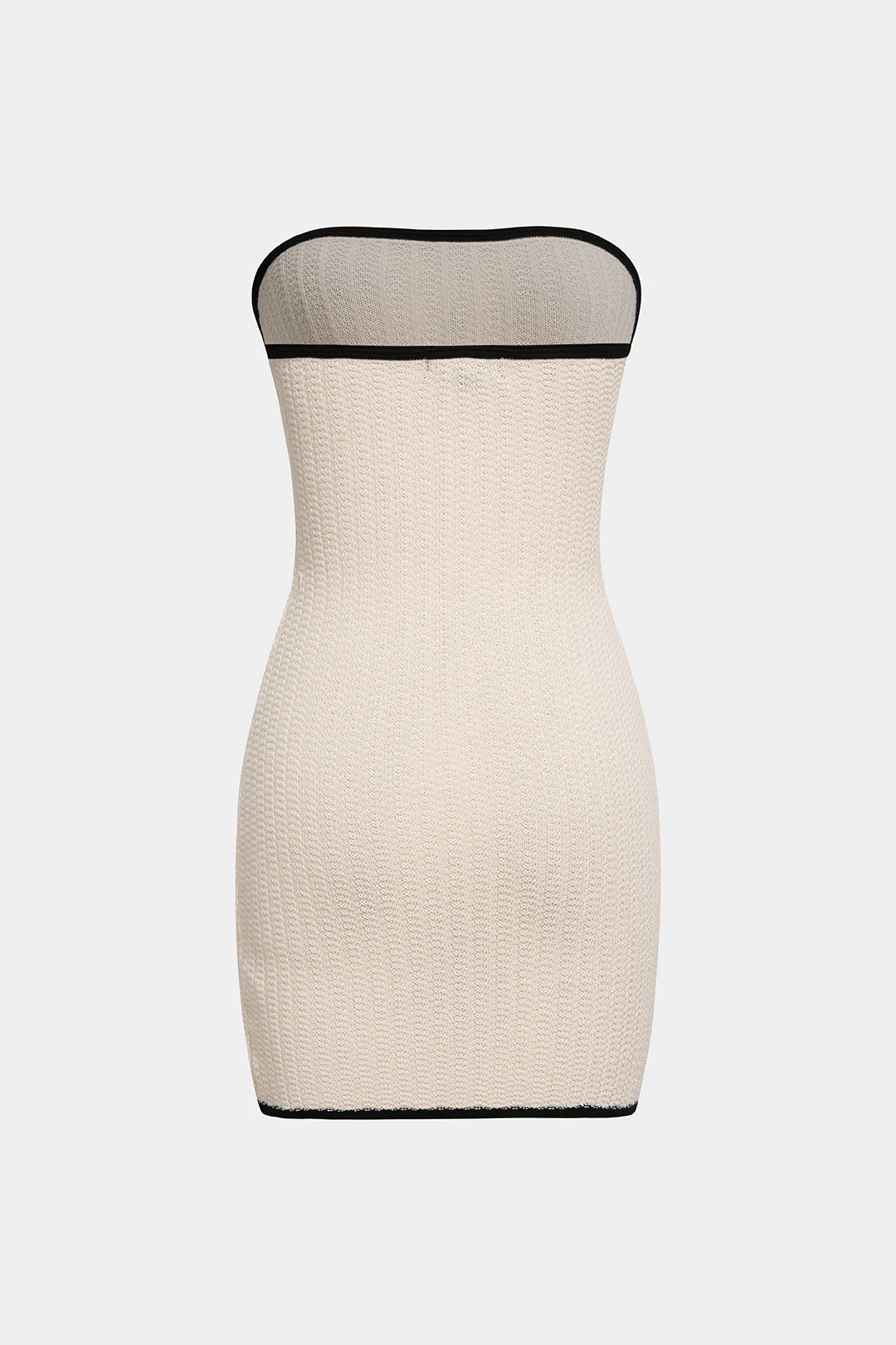Knit Contrast Binding Wrap Tie-Up Strapless Sleeveless Mini Dress - Flockneti