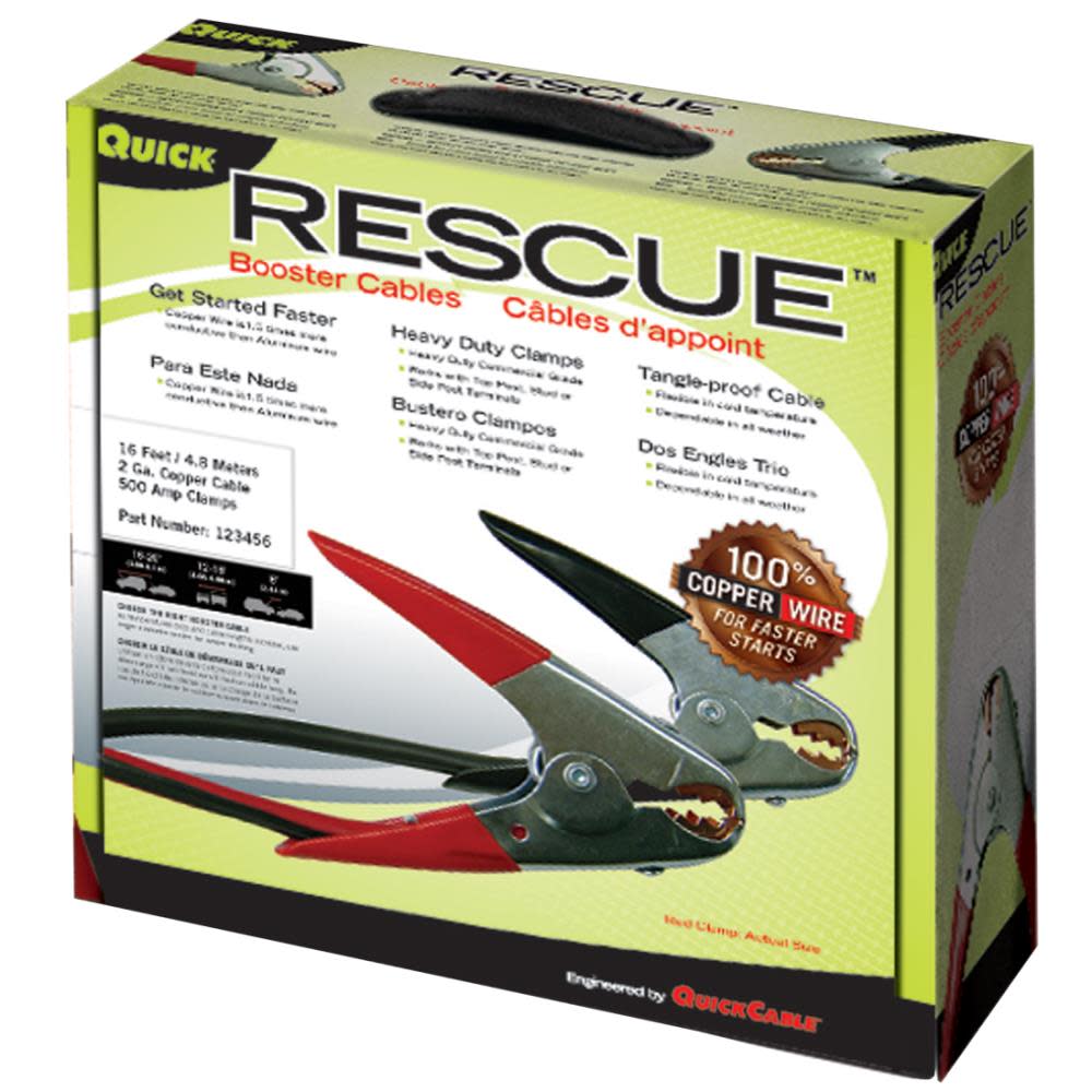 Quick Cable 16 Ft. 4 Gauge 500 Amp RESCUE Coated Parrot Clamp Medium Booster Cable - Flockneti
