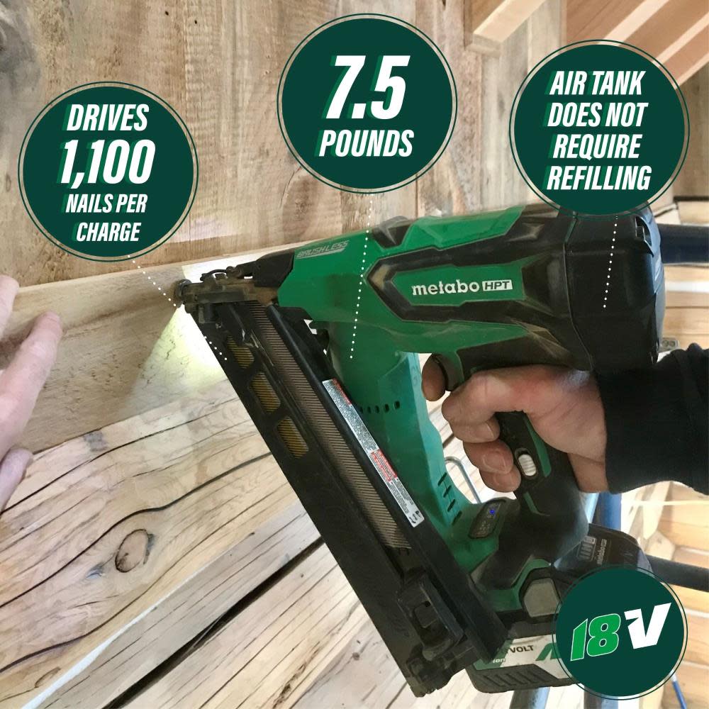 Metabo HPT 2-1/2 In. 18V Brushless Lithium Ion 15 Gauge Angled Finish Nailer - Flockneti