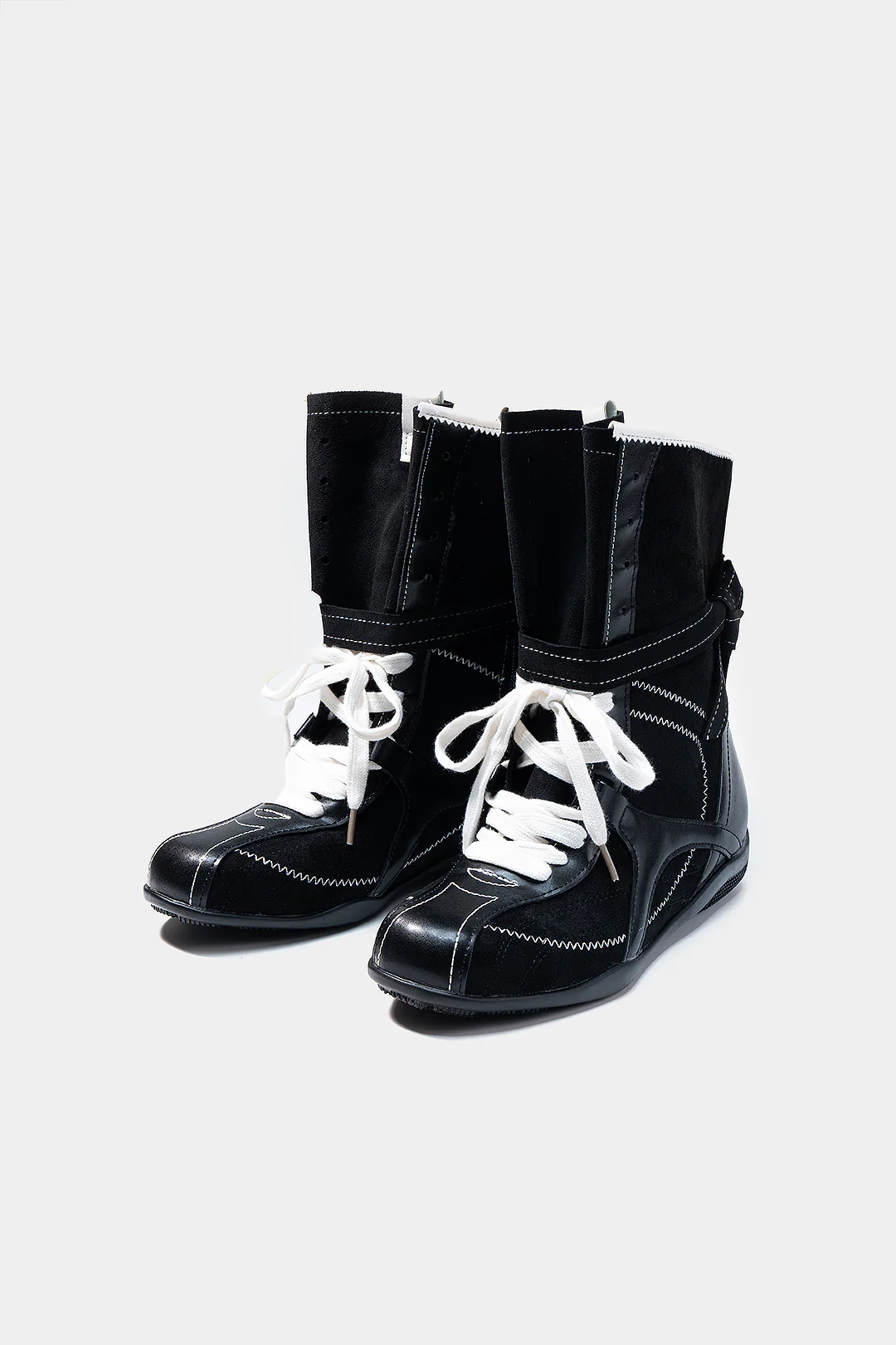 Leather Lace-Up Mid Calf Boots - Flockneti