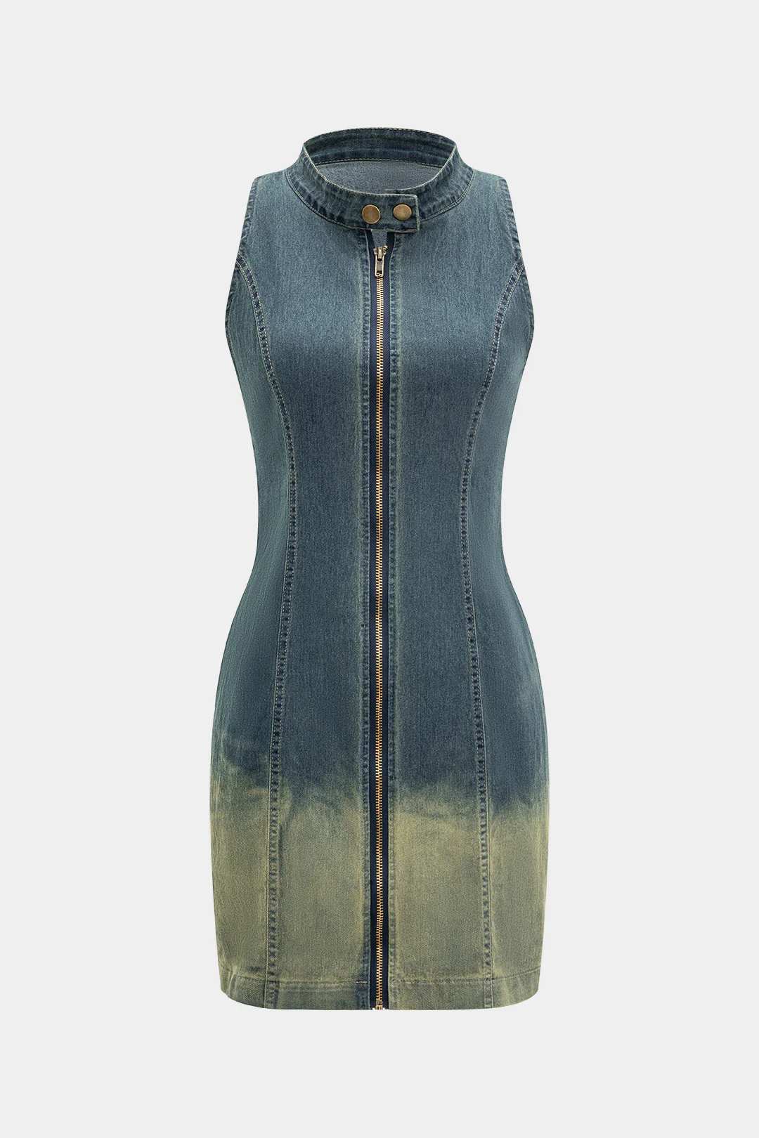 Denim Zipper Tank Sleeveless Dress - Flockneti
