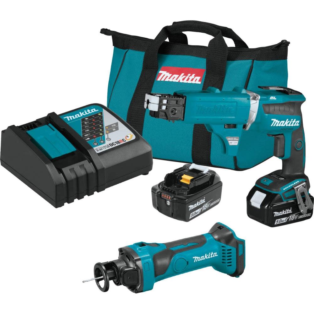 Makita 18V LXT 2pc Combo Kit with Collated Auto Feed Screwdriver Magazine - Flockneti