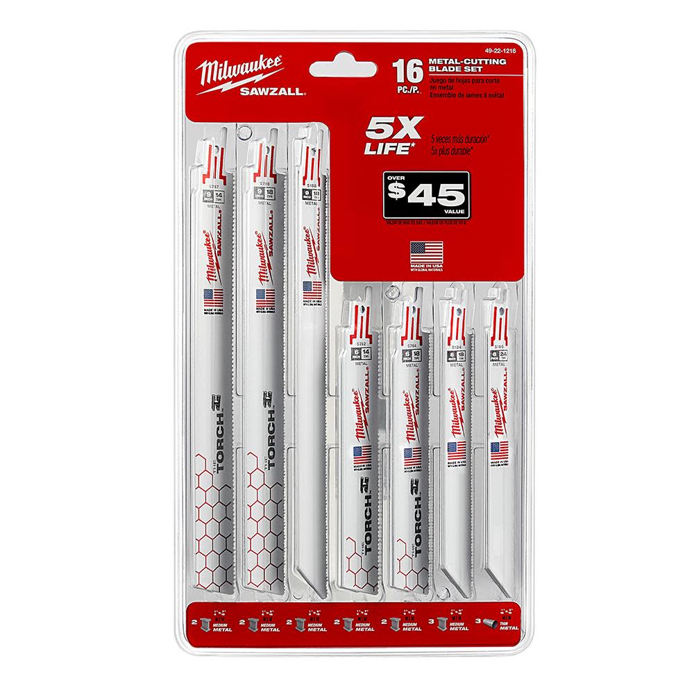 Milwaukee SAWZALL Metal Cutting Blade Set 16pc - Flockneti