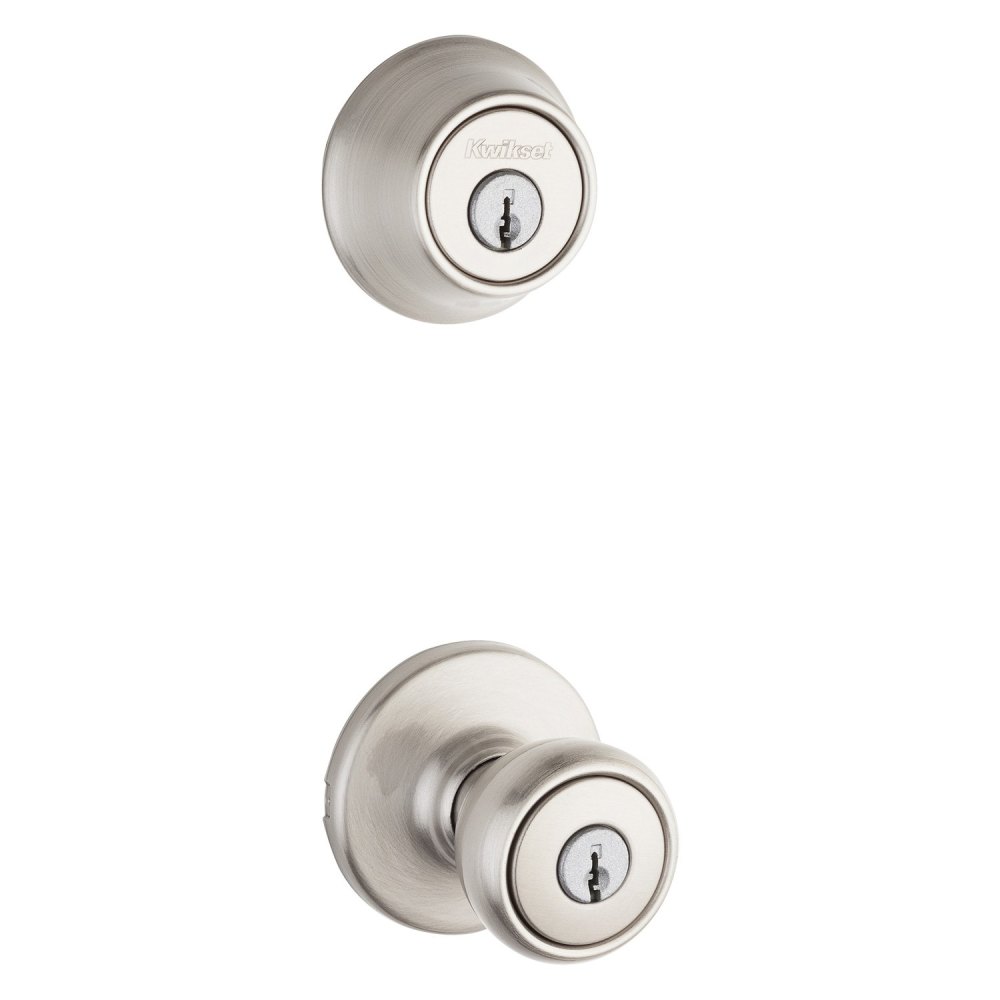 Kwikset Satin Nickel Tylo Door Knob & Single Cylinder Deadbolt Set - Flockneti