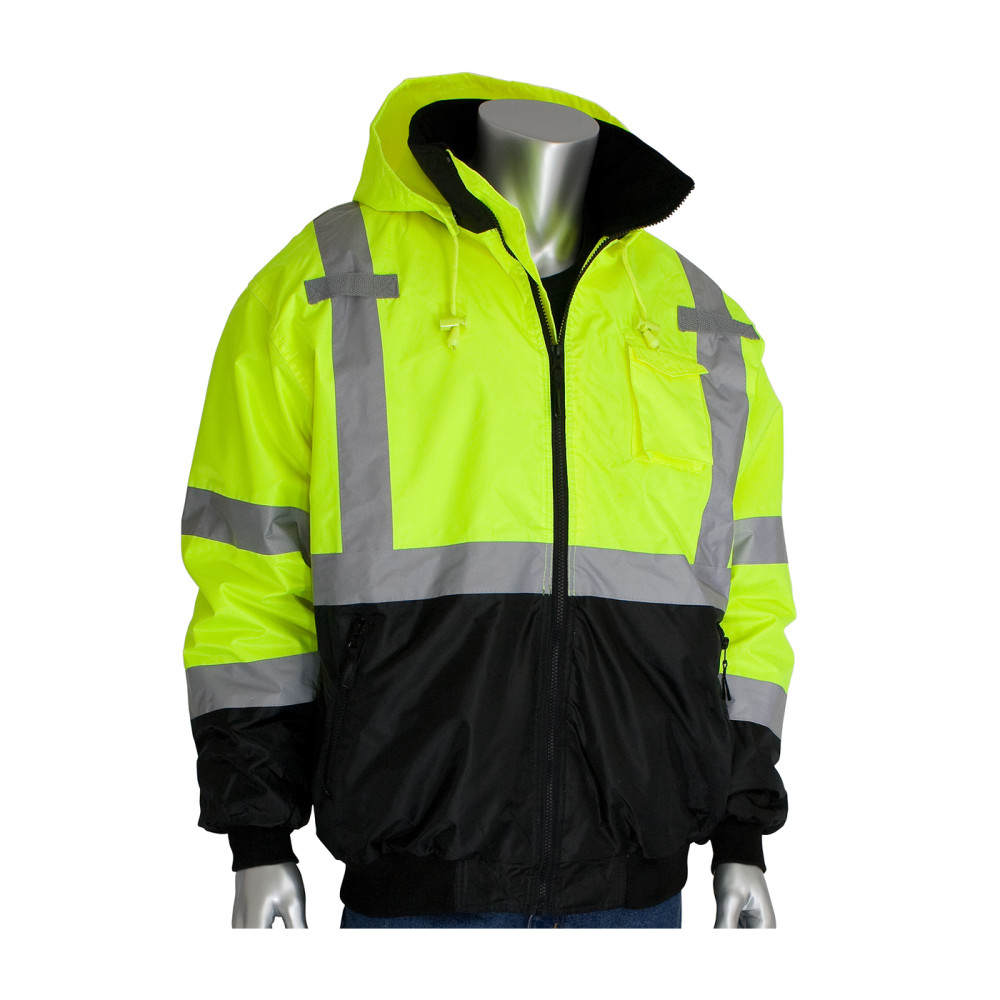 Protective Industrial Products ANSI R3 Black Bottom Bomber Jacket Hi Vis Lime Yellow Medium - Flockneti