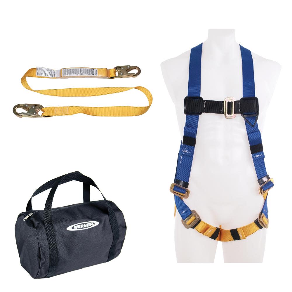 Werner K121043 fall protection aerial kit baseware base ware standard harness decoil dual leg lanyard harness toolbag - Flockneti