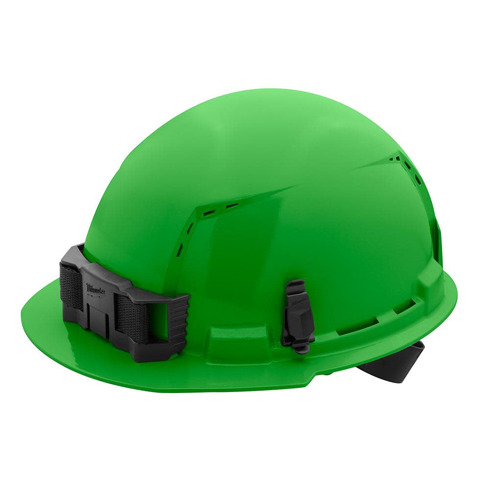 Milwaukee Green Full Brim Vented Hard Hat with 4pt Ratcheting Suspension Type 1 Class C - Flockneti