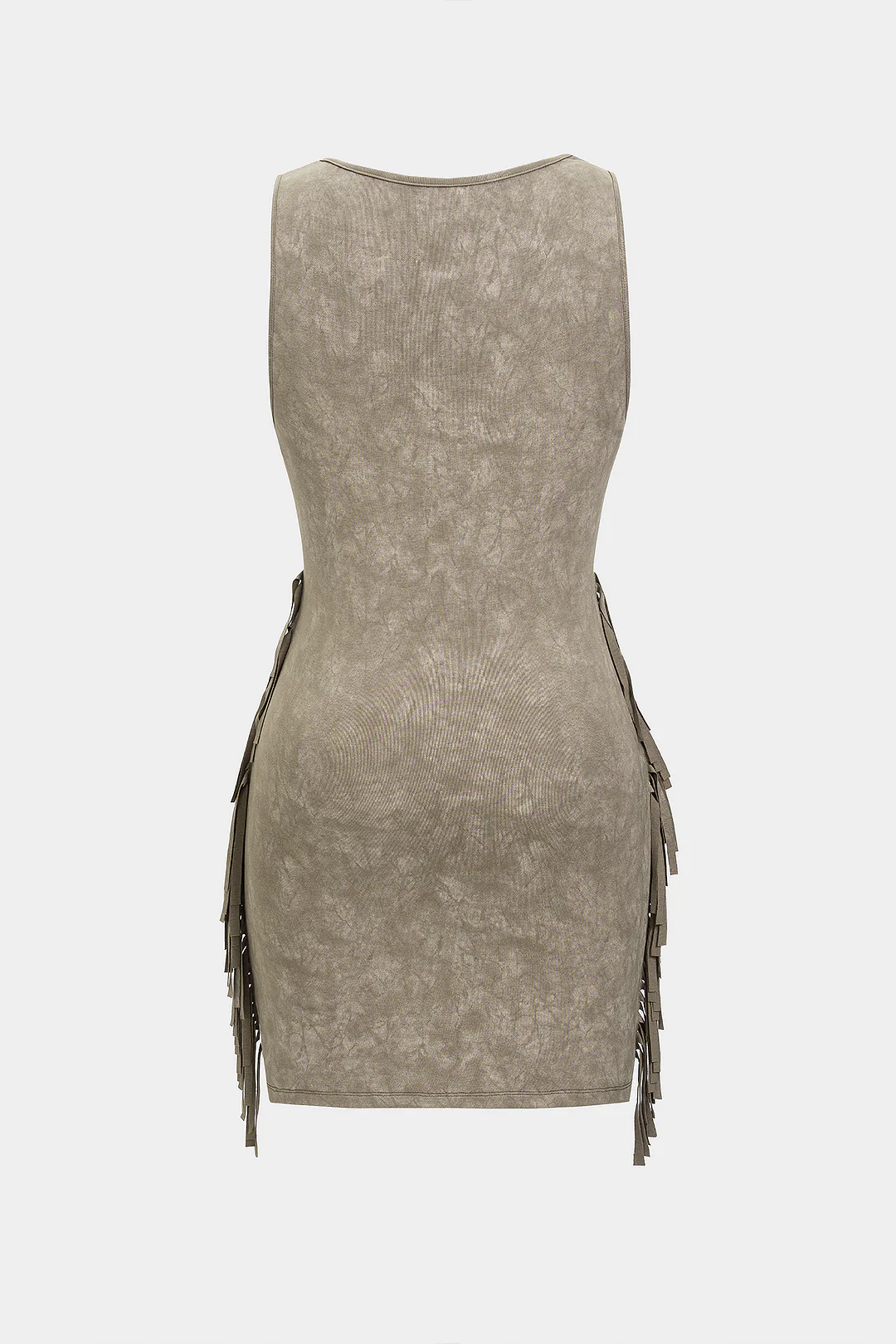 Square Neck Sleeveless Fringe Trim Mini Dress - Flockneti