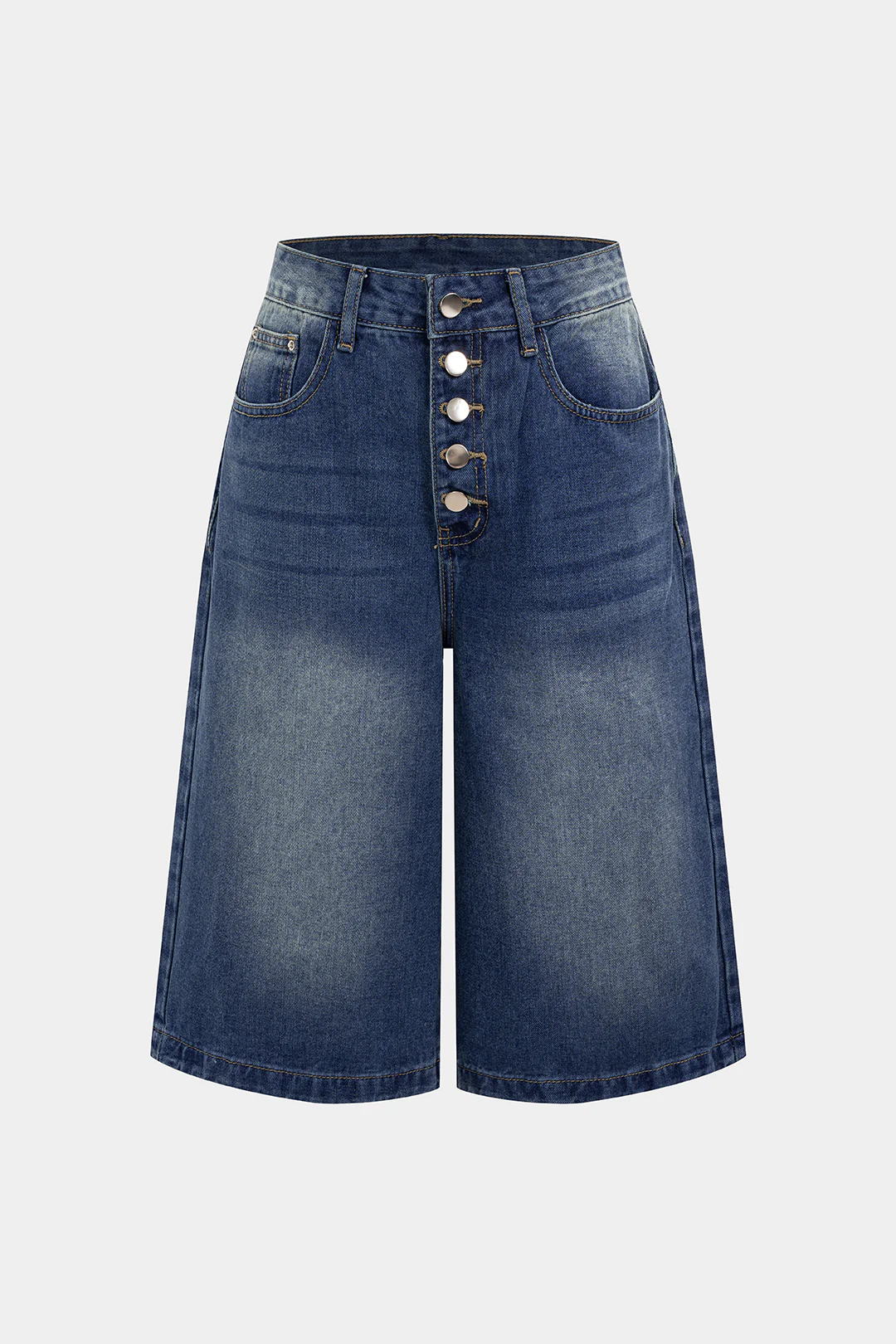 Denim Button Wide Leg Shorts - Flockneti