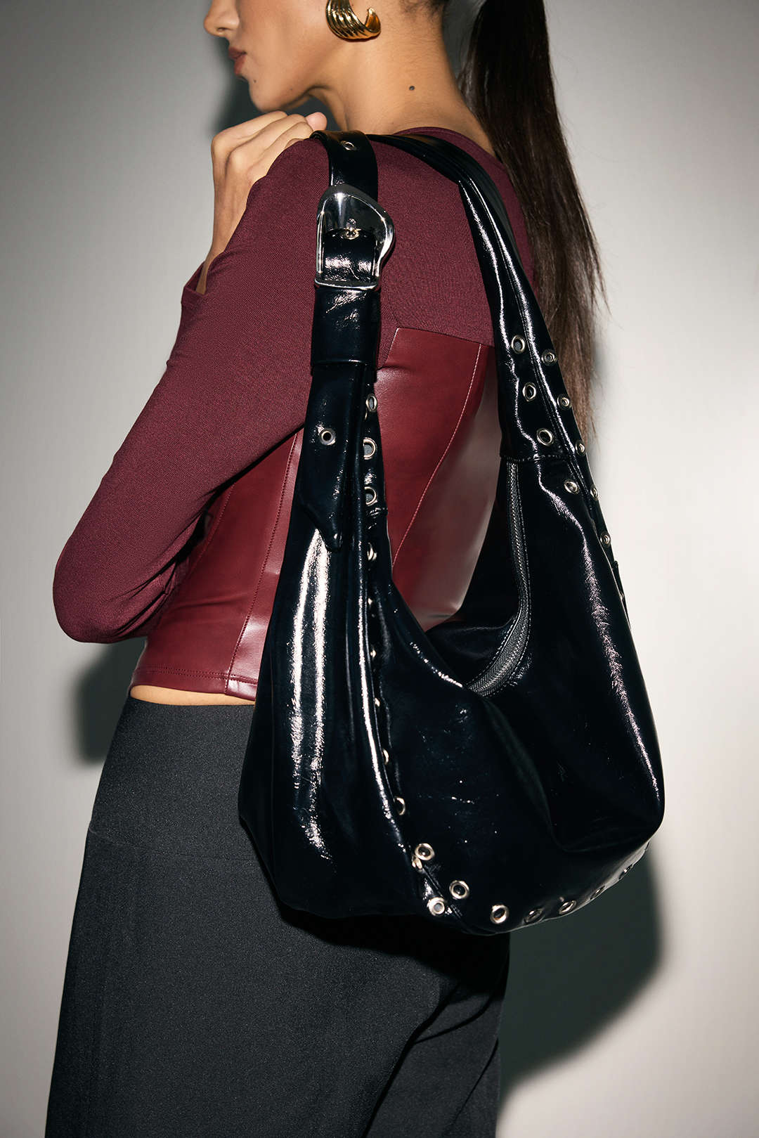 Leather Studded Cross-Body Bag - Flockneti